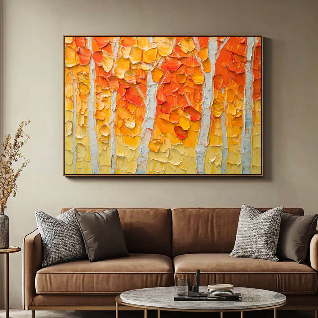 Large Vibrant Autumn Forest Oil Painting | Heavy Textured Trees Art