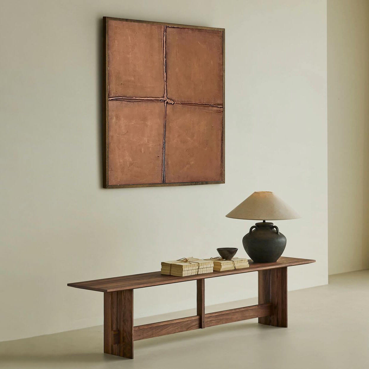 Modern Geometric Cross Painting | Textured Brown Wall Art #AA 252