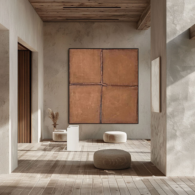 Modern Geometric Cross Painting | Textured Brown Wall Art #AA 252