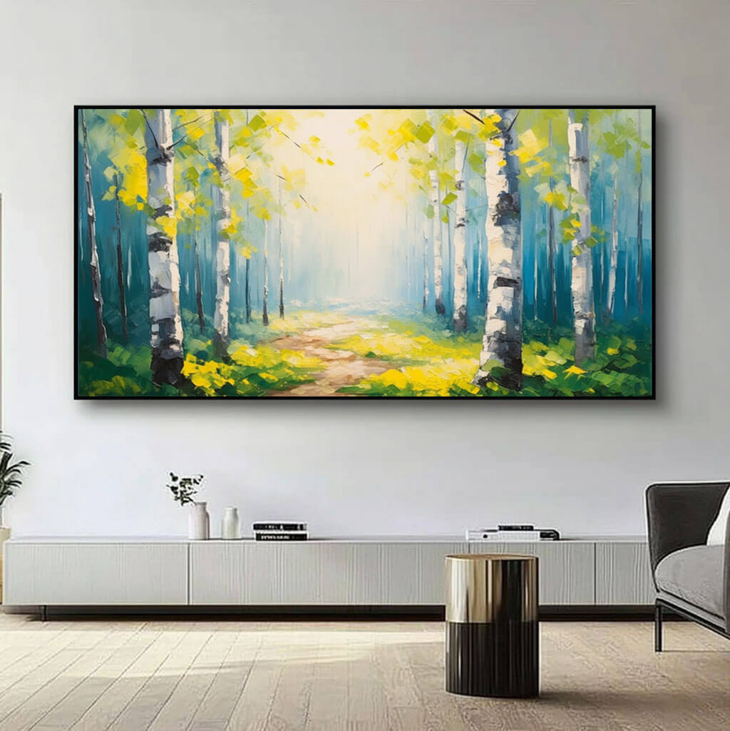 Sunny Birch Forest Canvas Wall Art | Nature Landscape Print #AA 375