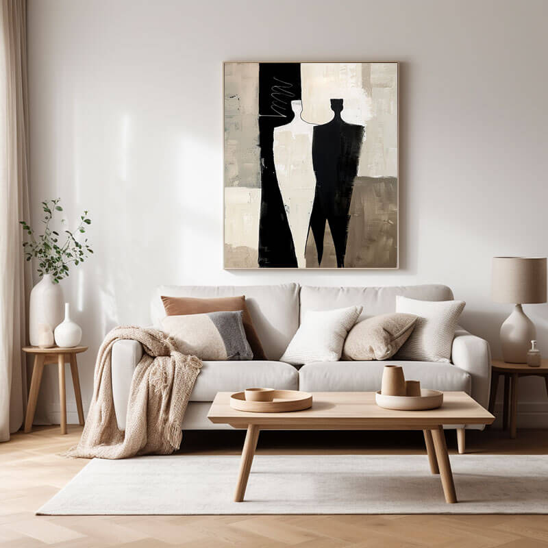 Abstract Figure Canvas Wall Art | Modern Black & Beige Silhouette #AA 417