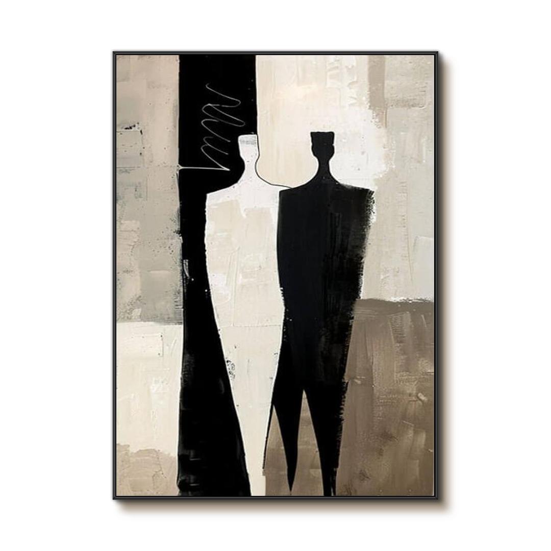 Abstract Figure Canvas Wall Art | Modern Black & Beige Silhouette #AA 417