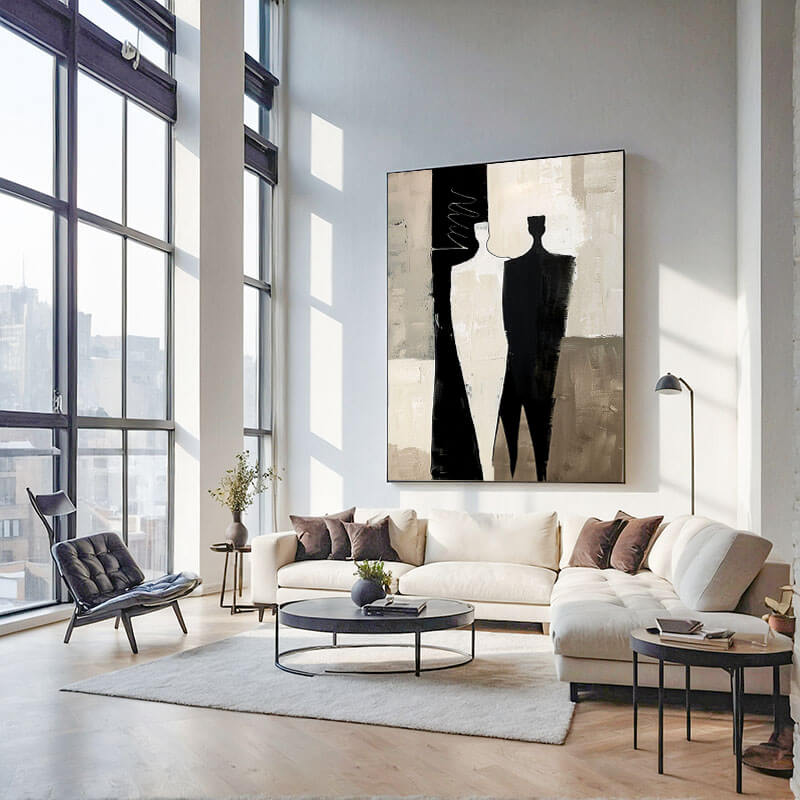 Abstract Figure Canvas Wall Art | Modern Black & Beige Silhouette #AA 417