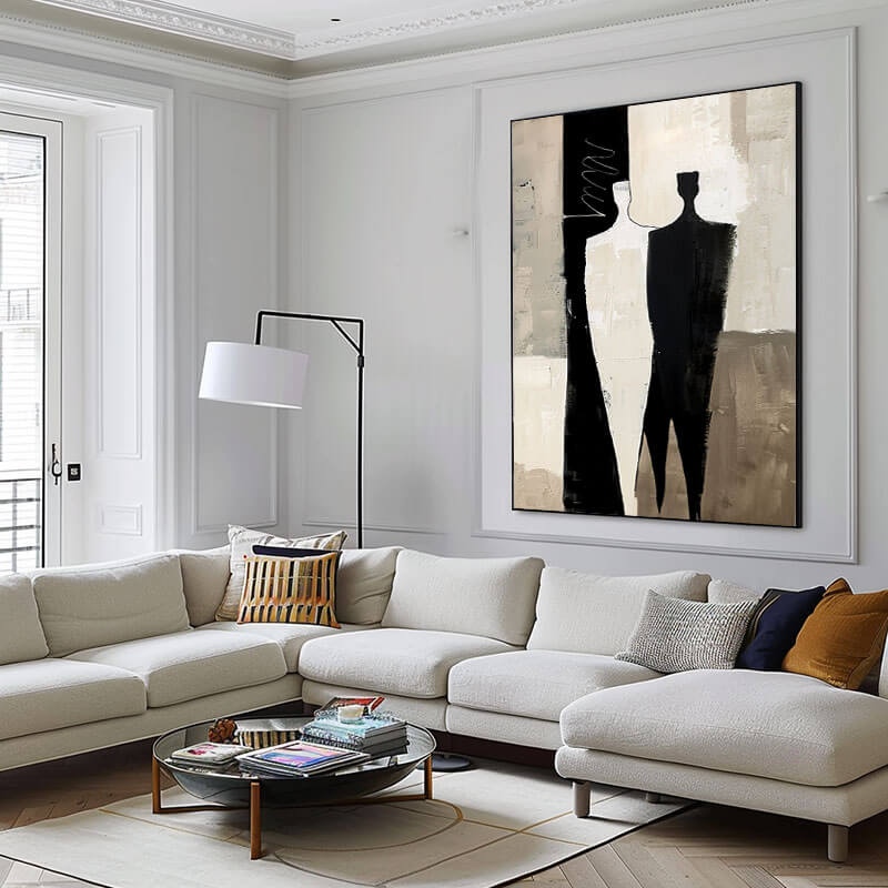 Abstract Figure Canvas Wall Art | Modern Black & Beige Silhouette #AA 417