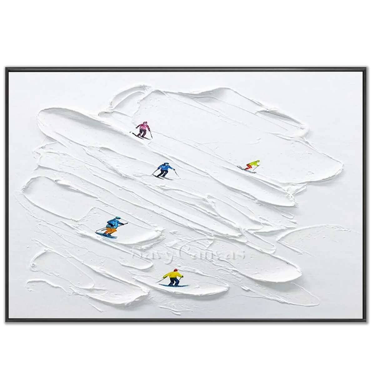 Skiing_Sport_Art_Textured_Painting_Canvas-black-frame-02.webp