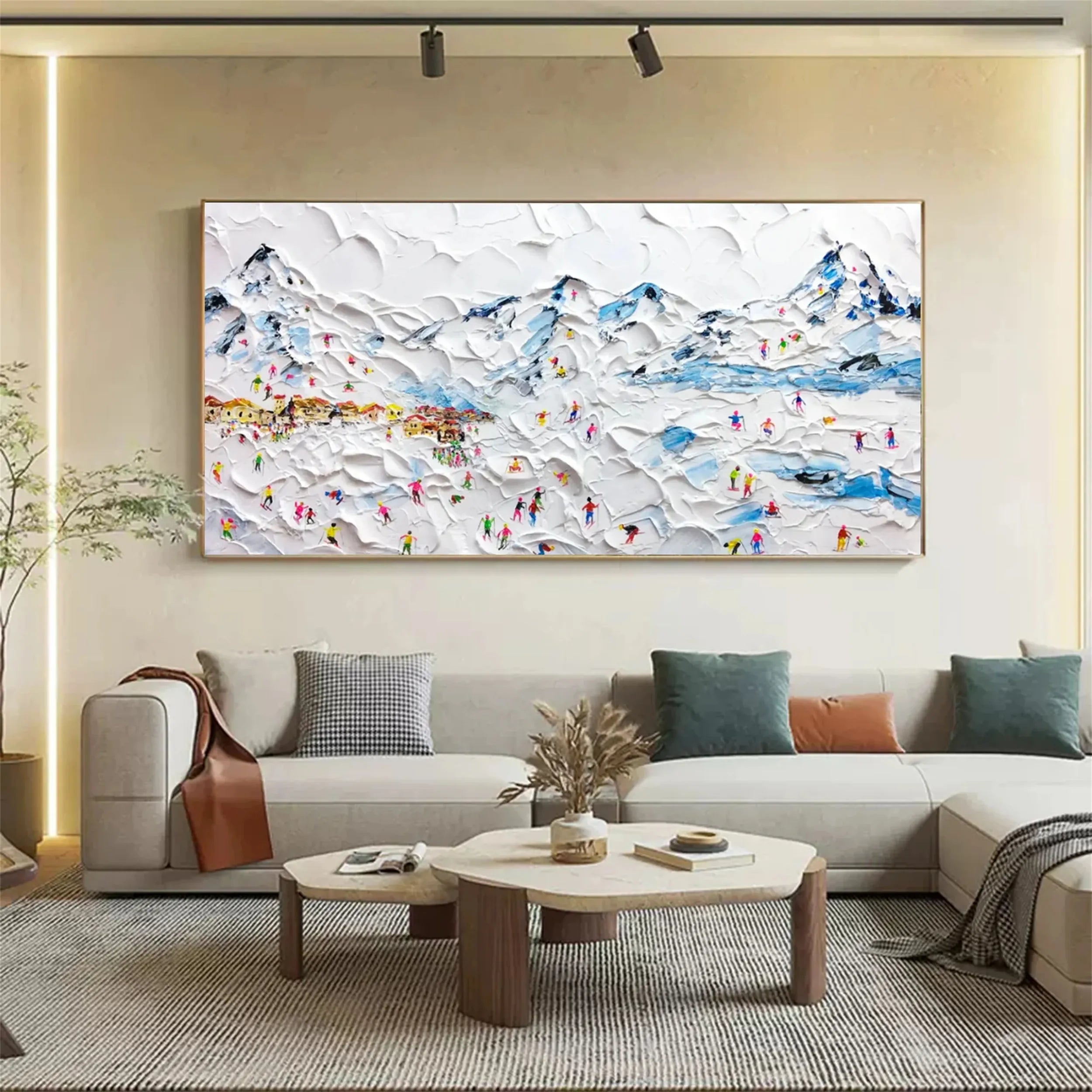 Textured Skiing Wall Art | Modern Ski Resort Painting #JJ 389