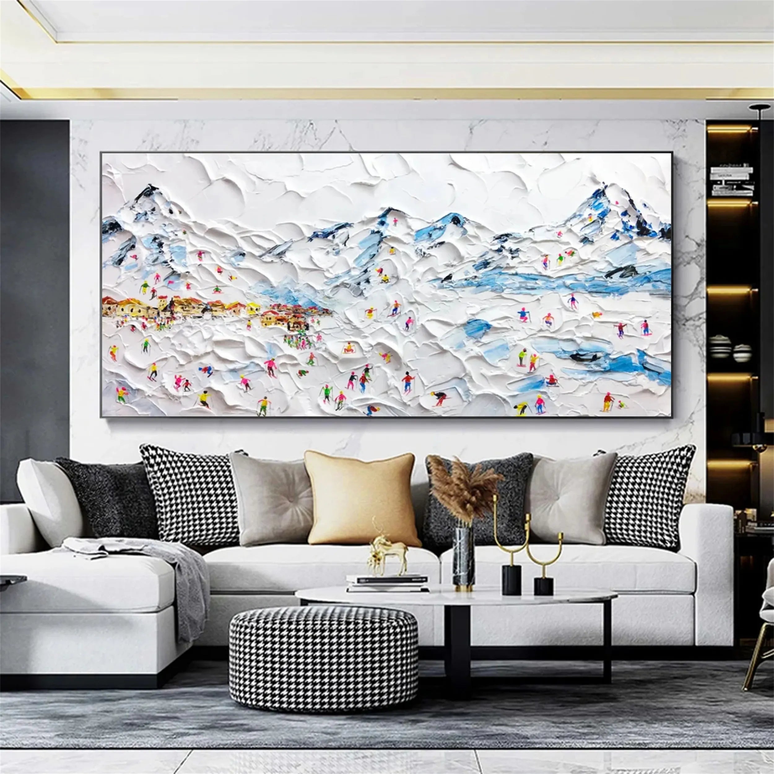 Textured Skiing Wall Art | Modern Ski Resort Painting #JJ 389