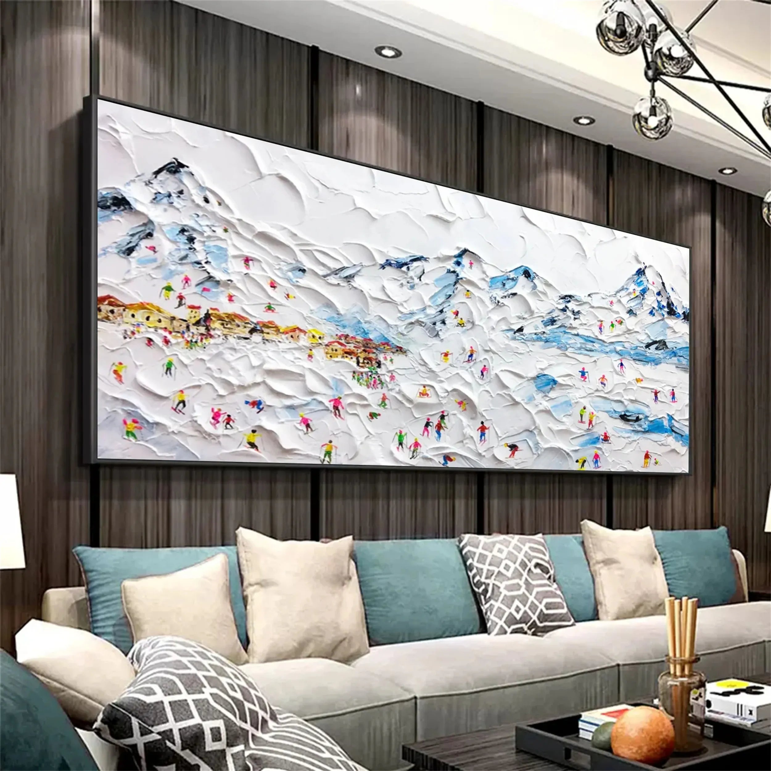 Textured Skiing Wall Art | Modern Ski Resort Painting #JJ 389