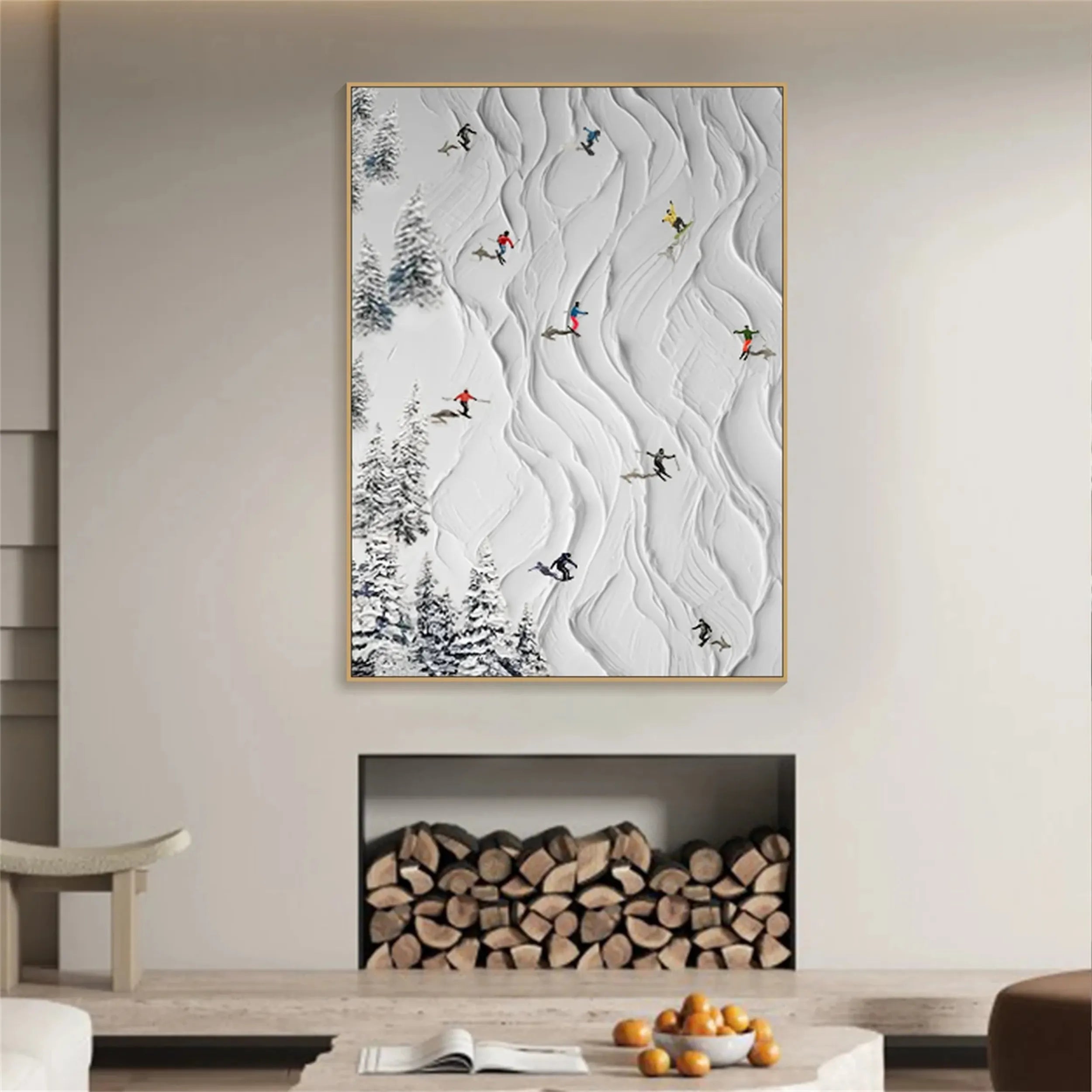 Textured Ski Slope Wall Art | Vertical 3D Snow Mountain Painting #ZZ 128