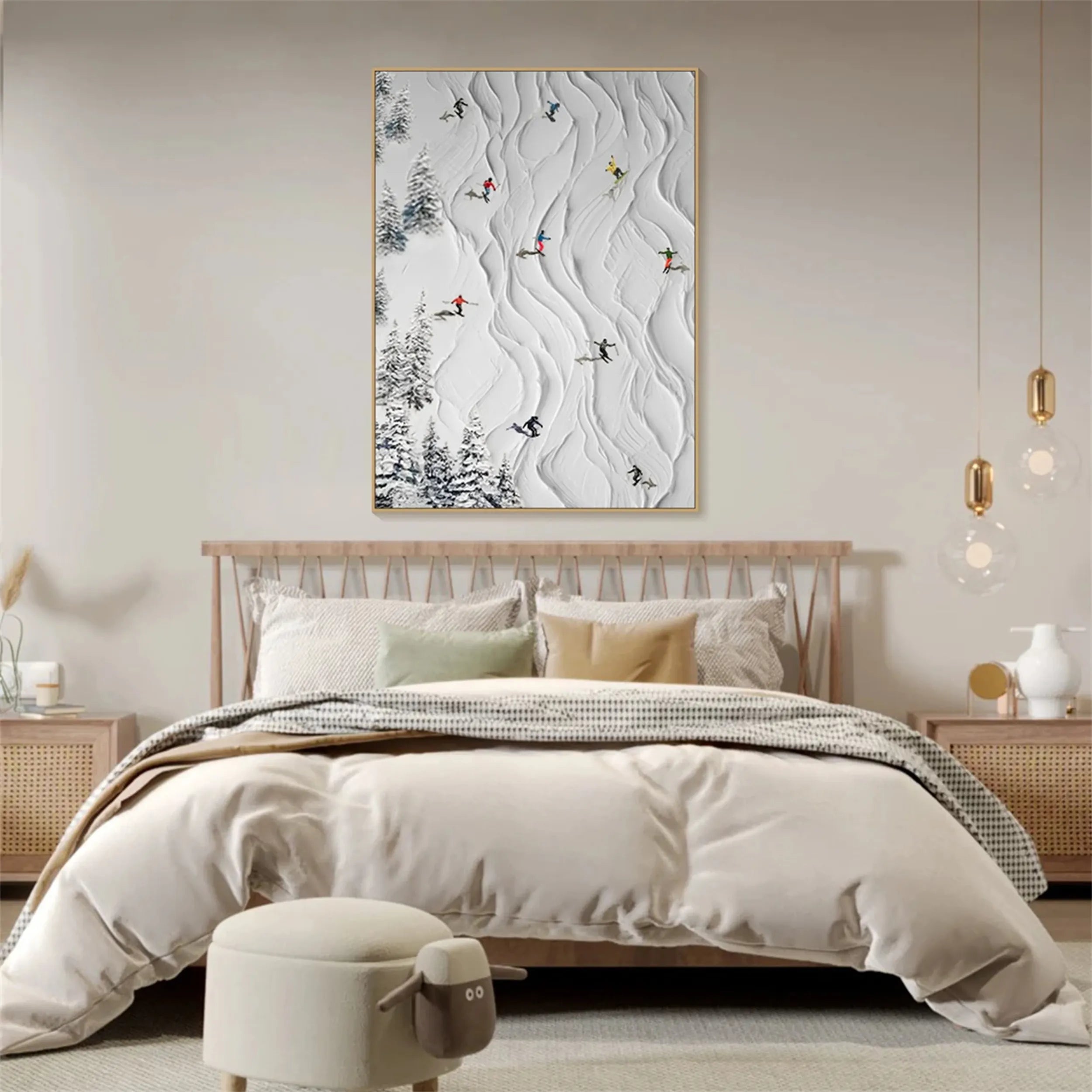 Textured Ski Slope Wall Art | Vertical 3D Snow Mountain Painting #ZZ 128