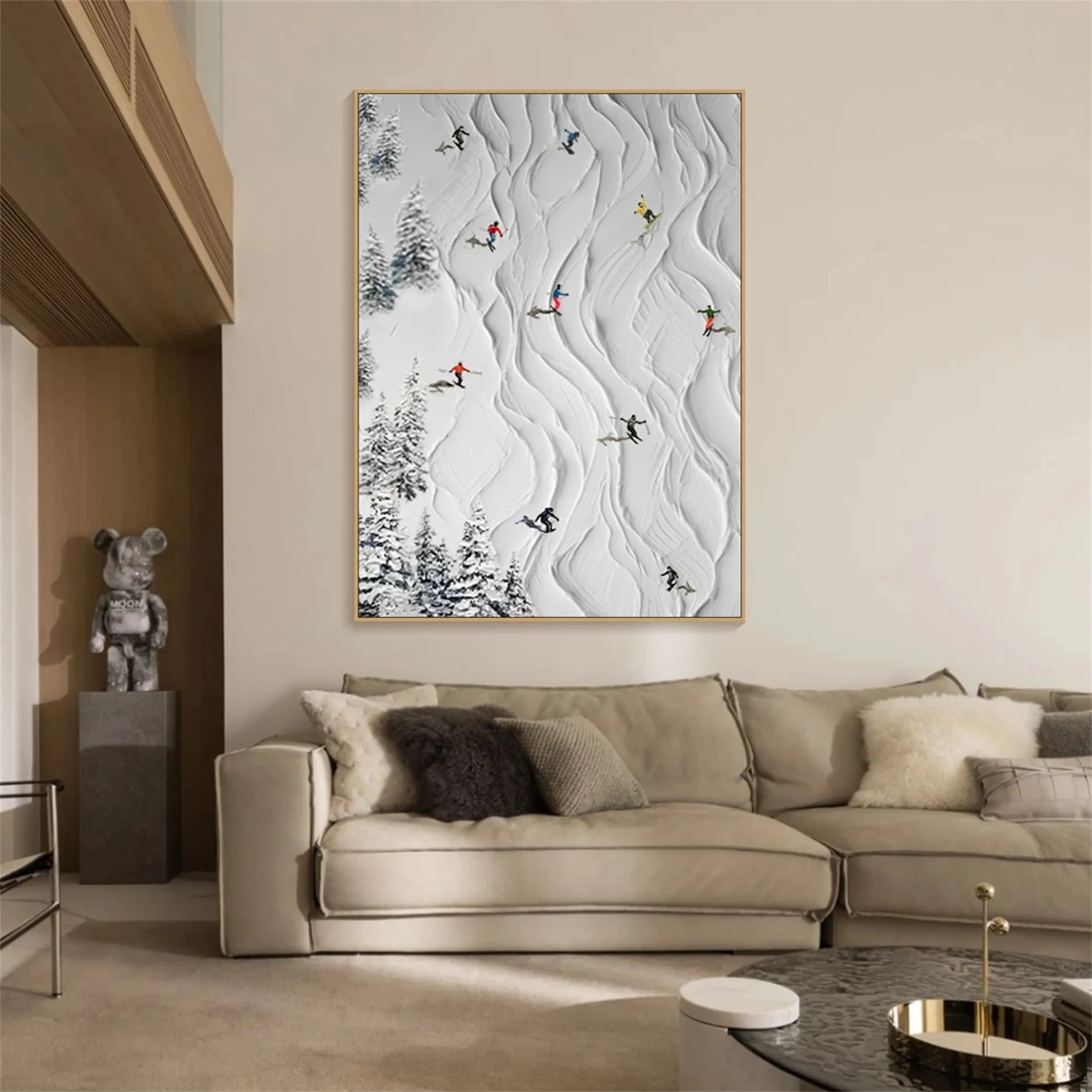 Textured Ski Slope Wall Art | Vertical 3D Snow Mountain Painting #ZZ 128