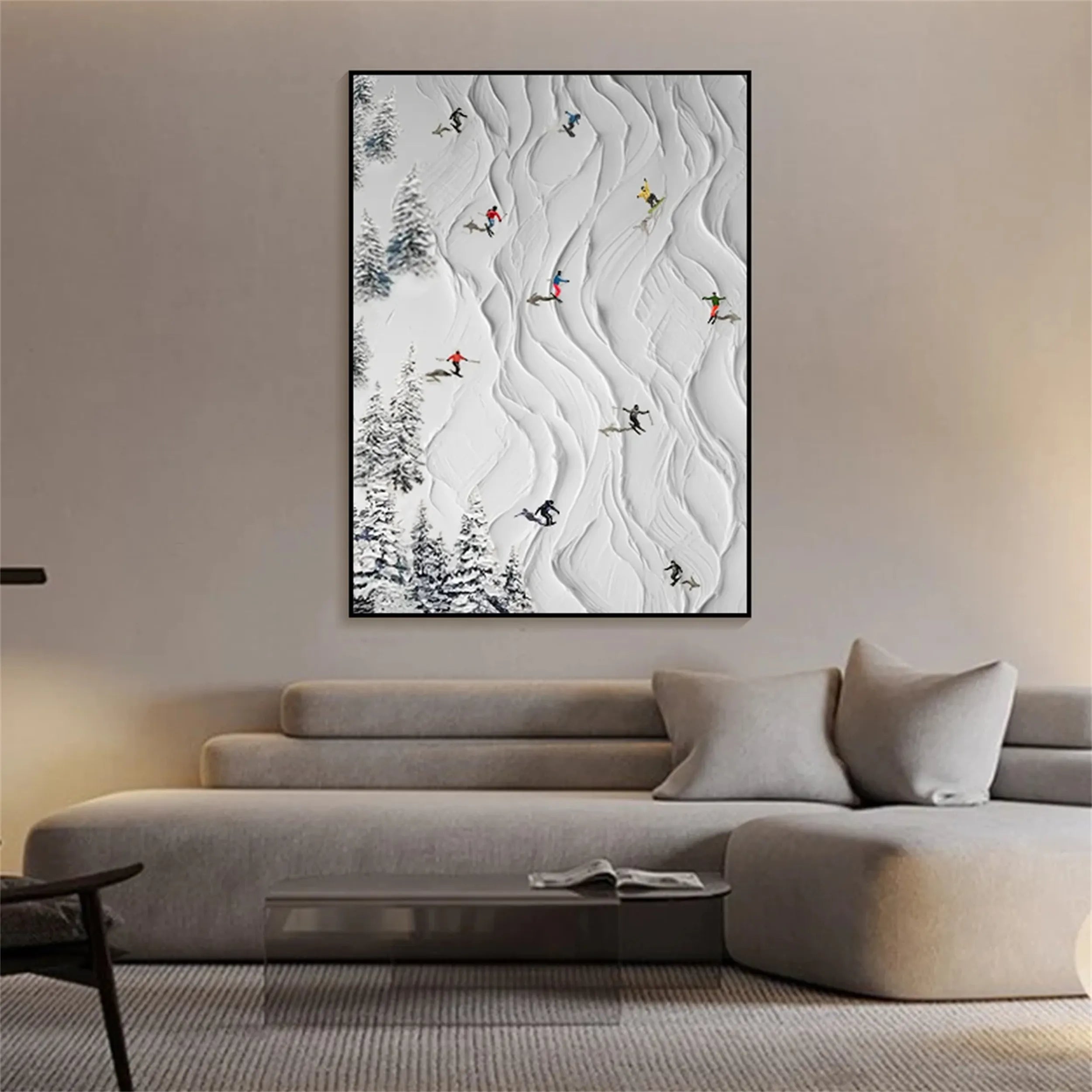 Textured Ski Slope Wall Art | Vertical 3D Snow Mountain Painting #ZZ 128