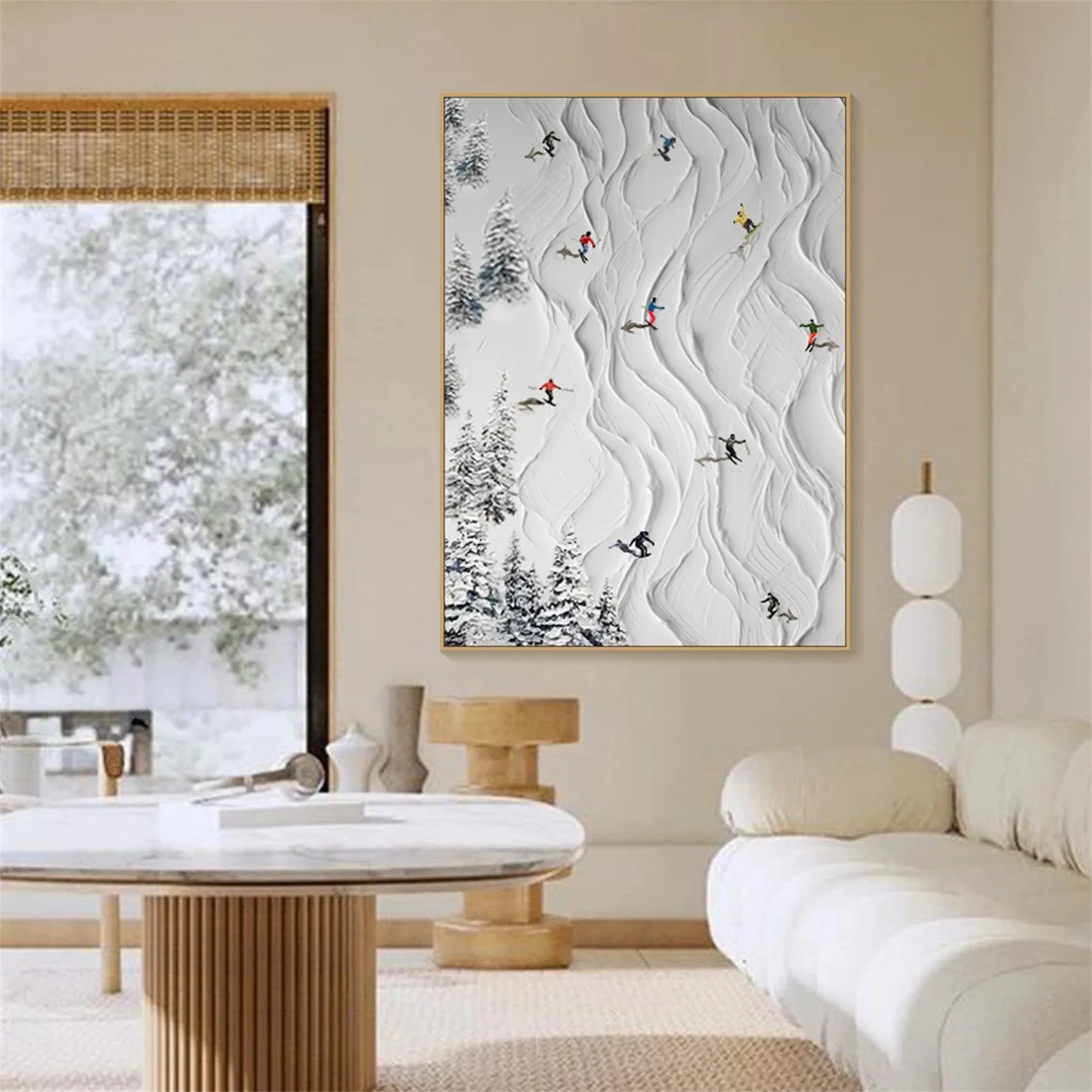 Textured Ski Slope Wall Art | Vertical 3D Snow Mountain Painting #ZZ 128