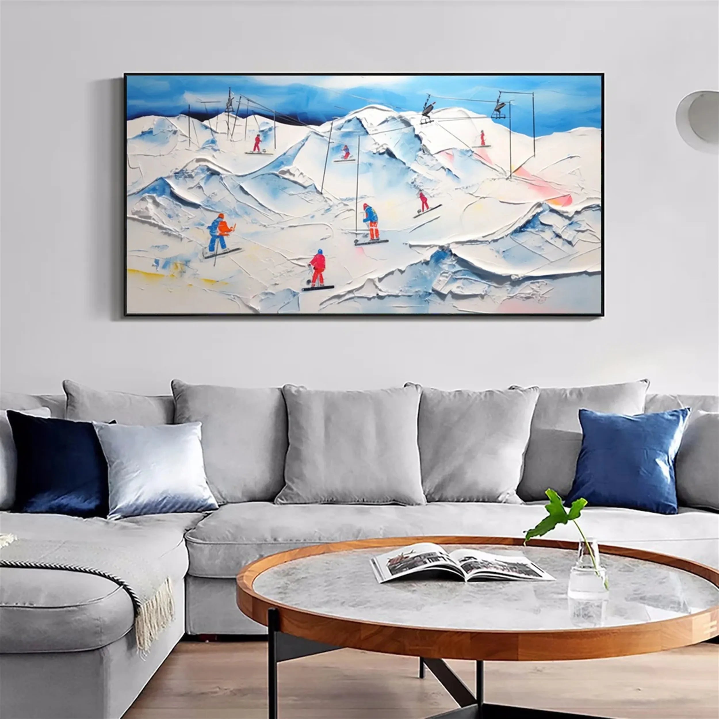 Abstract Skiing Landscape Painting | Large Textured Ski Art #JJ 390