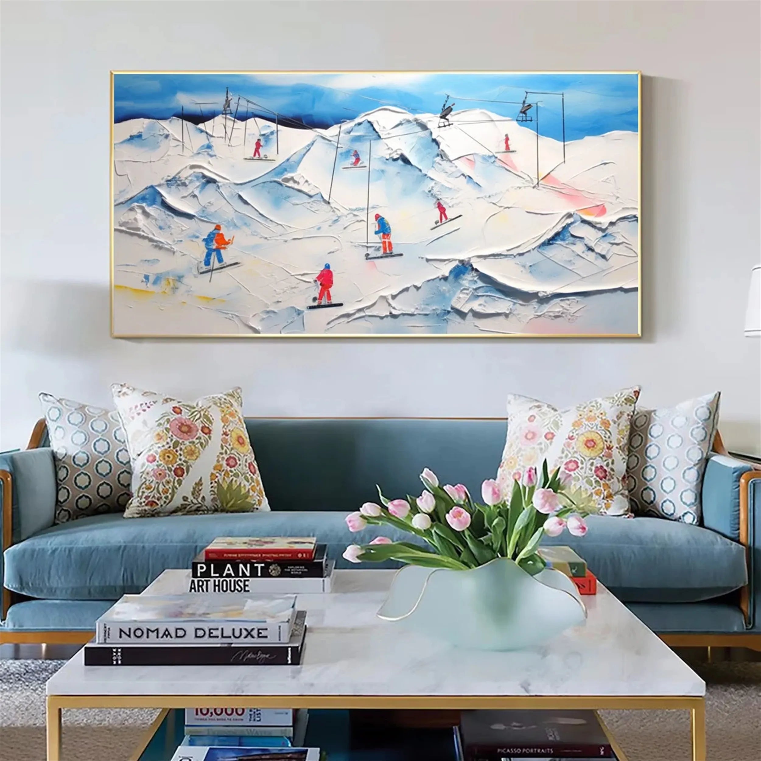 Abstract Skiing Landscape Painting | Large Textured Ski Art #JJ 390