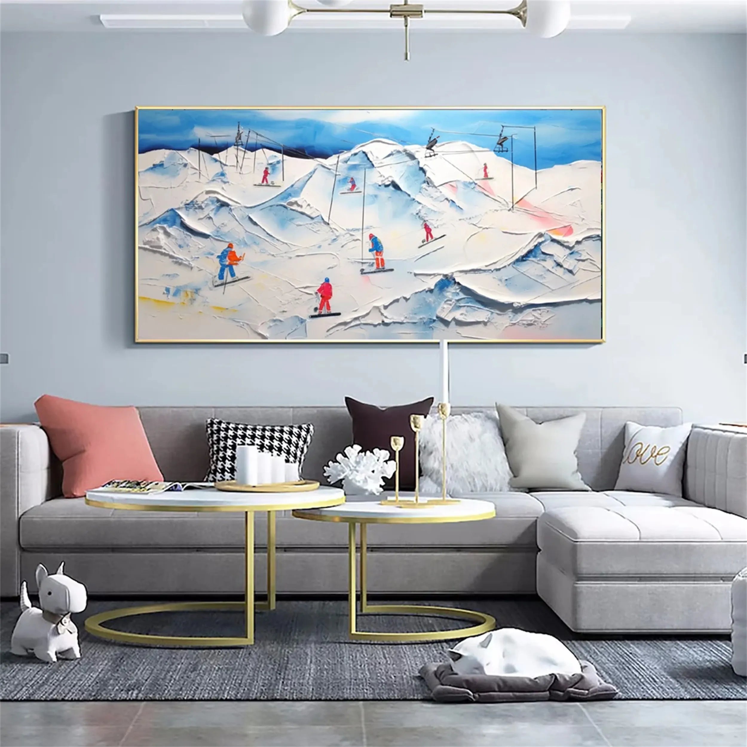 Abstract Skiing Landscape Painting | Large Textured Ski Art #JJ 390
