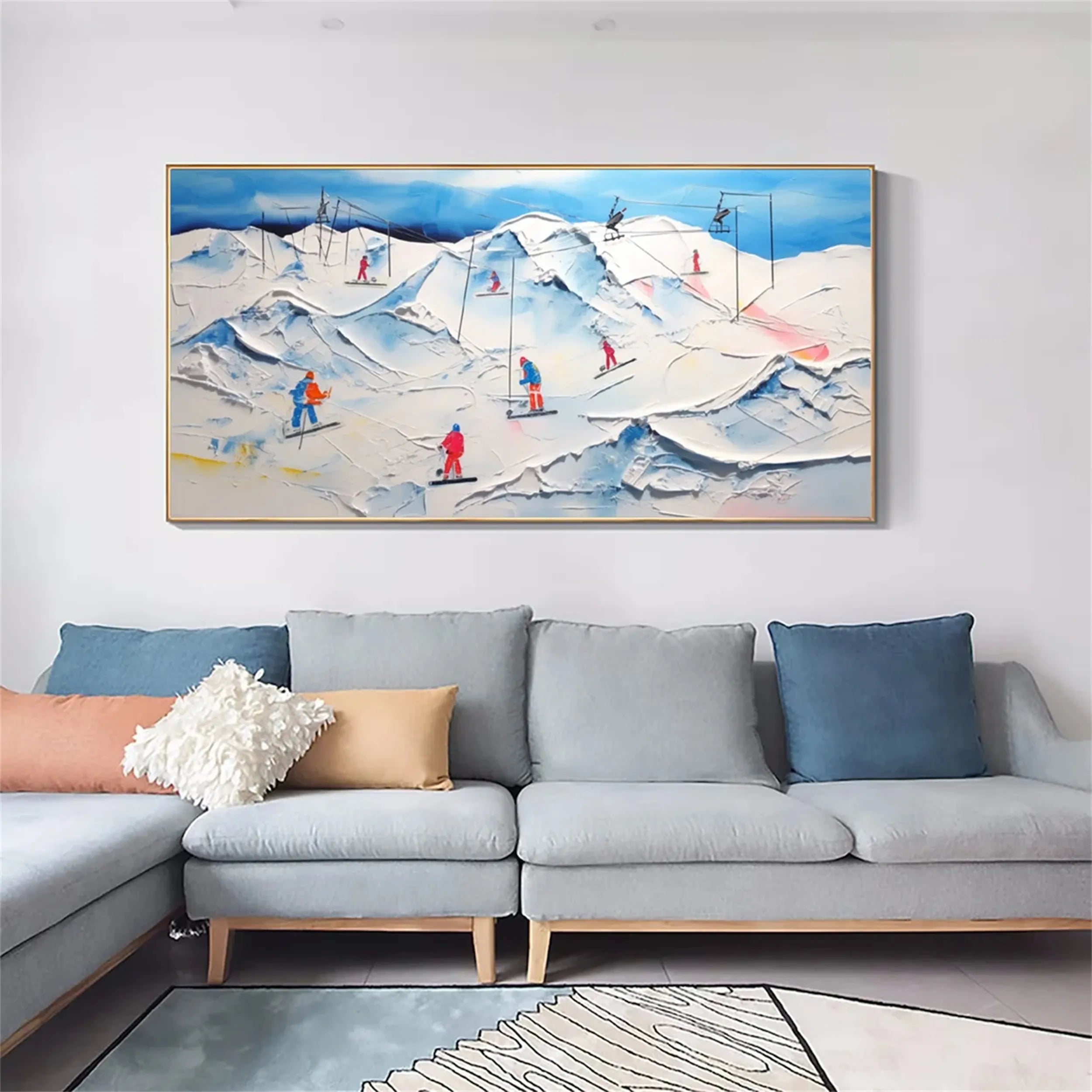 Abstract Skiing Landscape Painting | Large Textured Ski Art #JJ 390