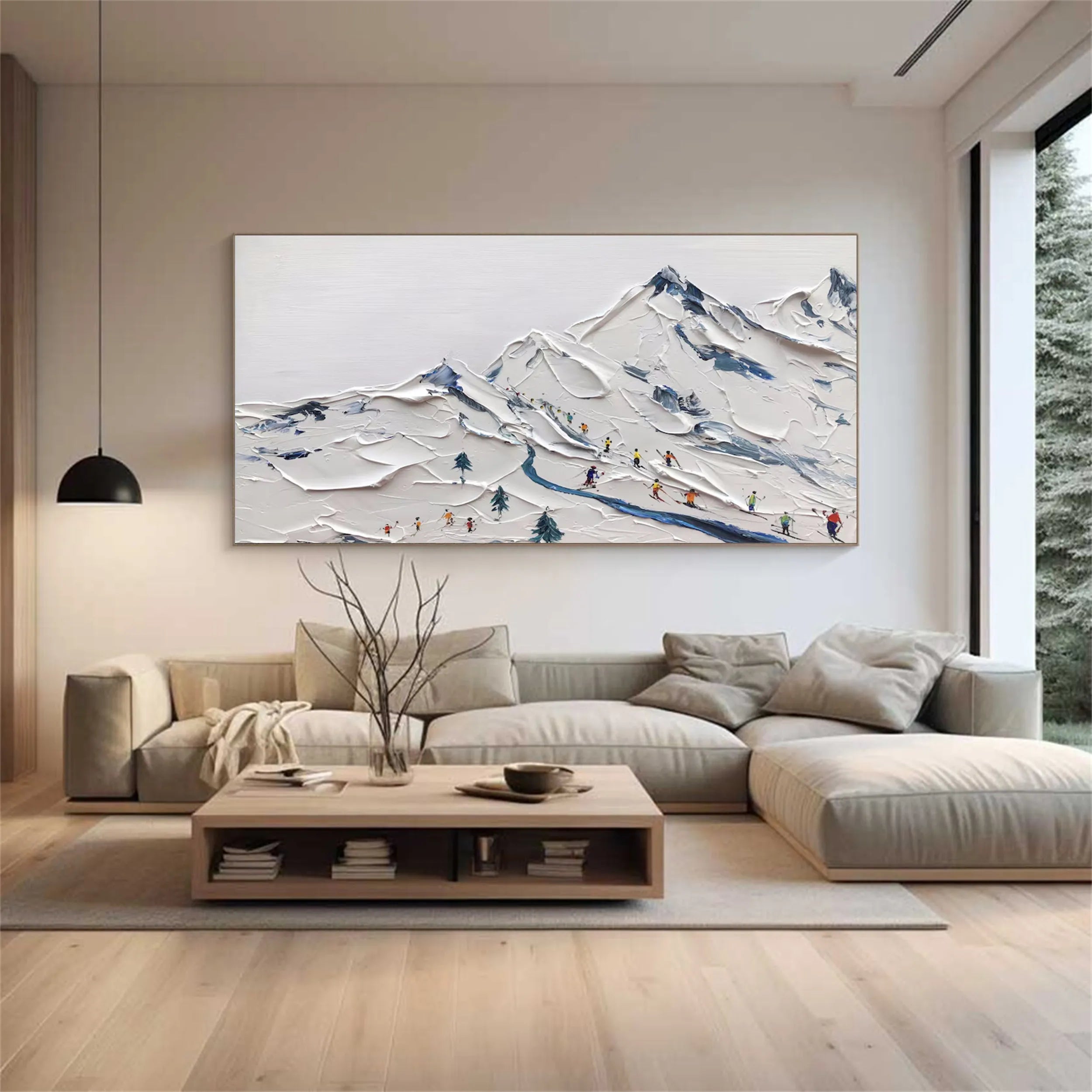 Original Textured Ski Painting | Large Mountain Landscape Wall Art #ZZ 129