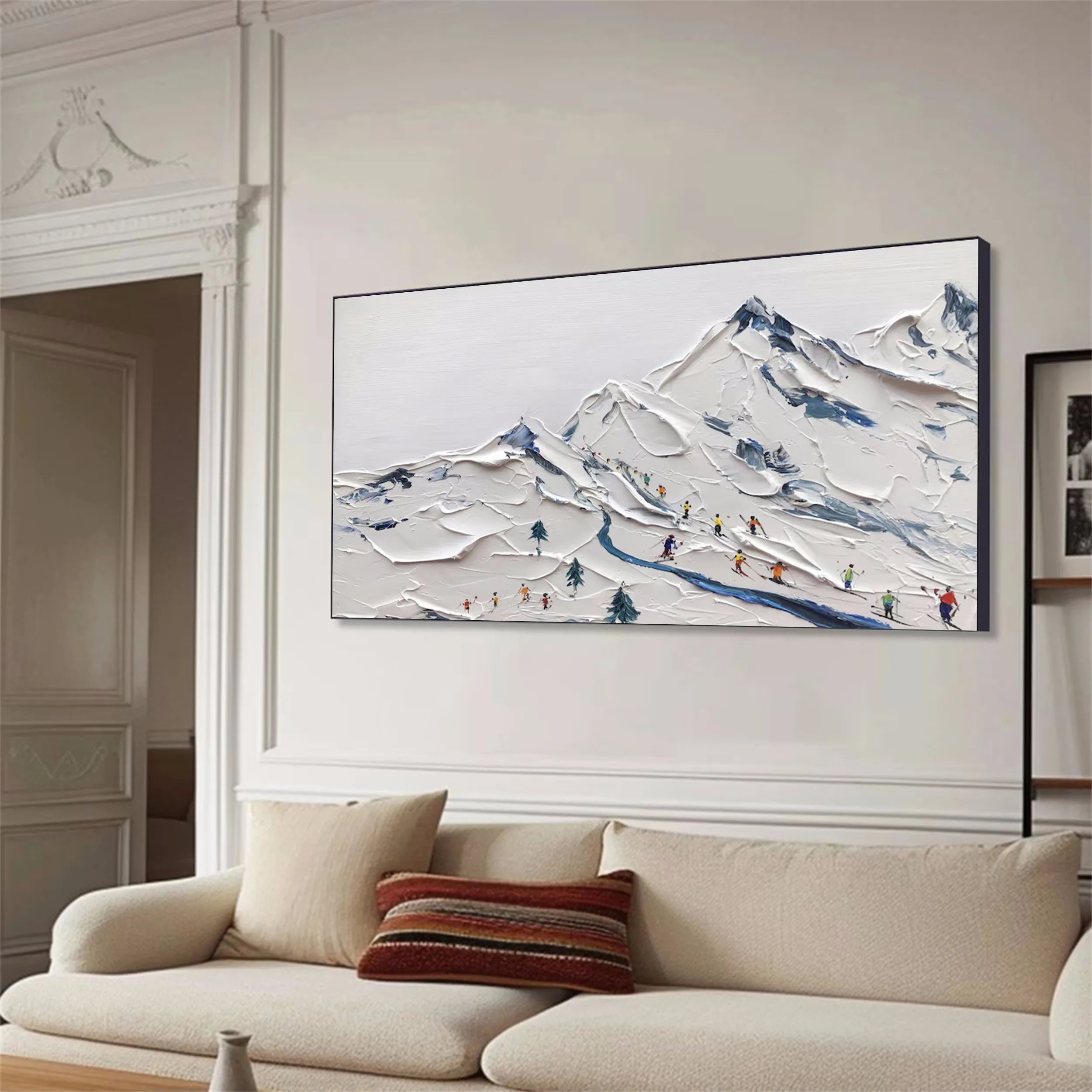 Skiing Artwork – Textured Snow Mountain Canvas Wall Art #JJ 396