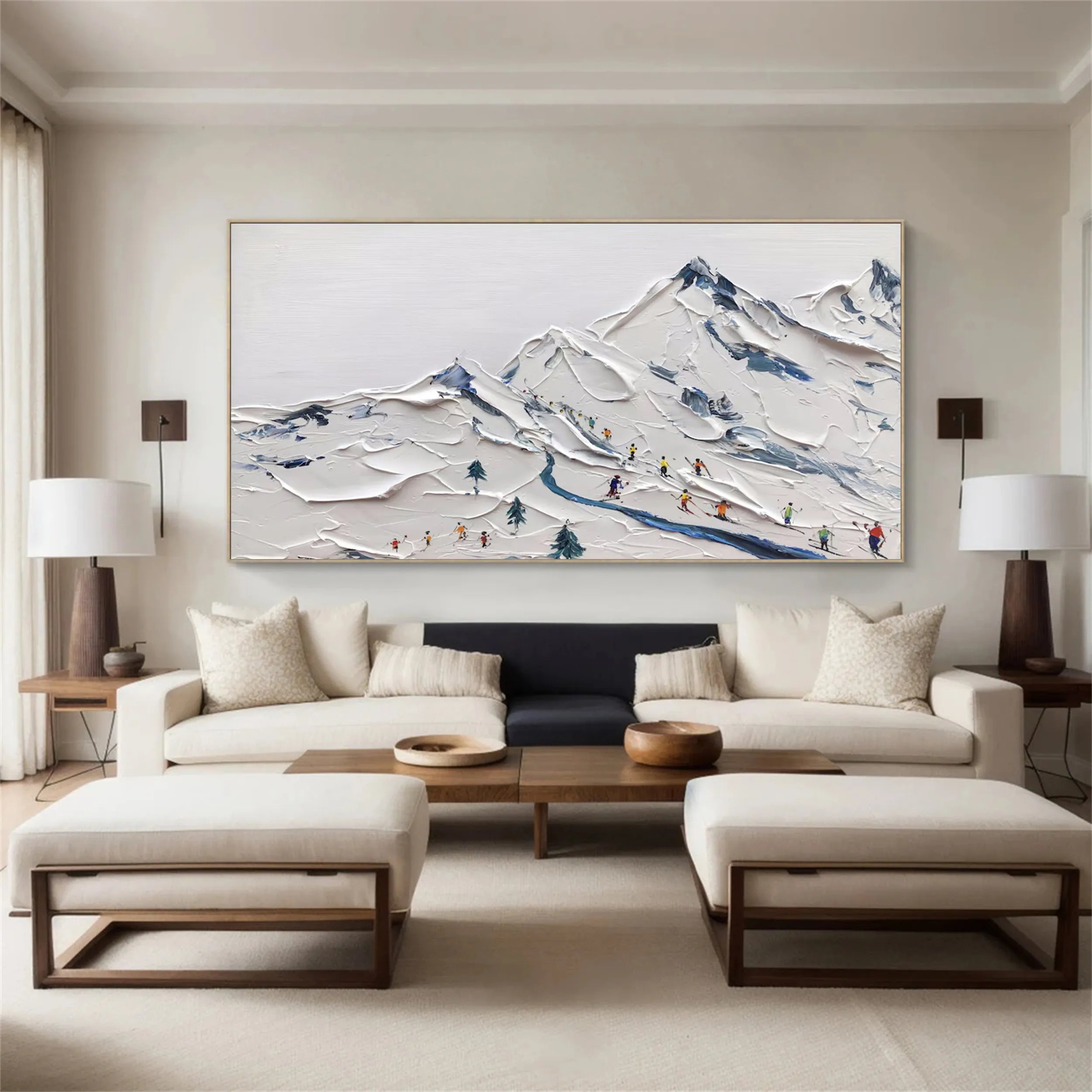 Original Textured Ski Painting | Large Mountain Landscape Wall Art #ZZ 129