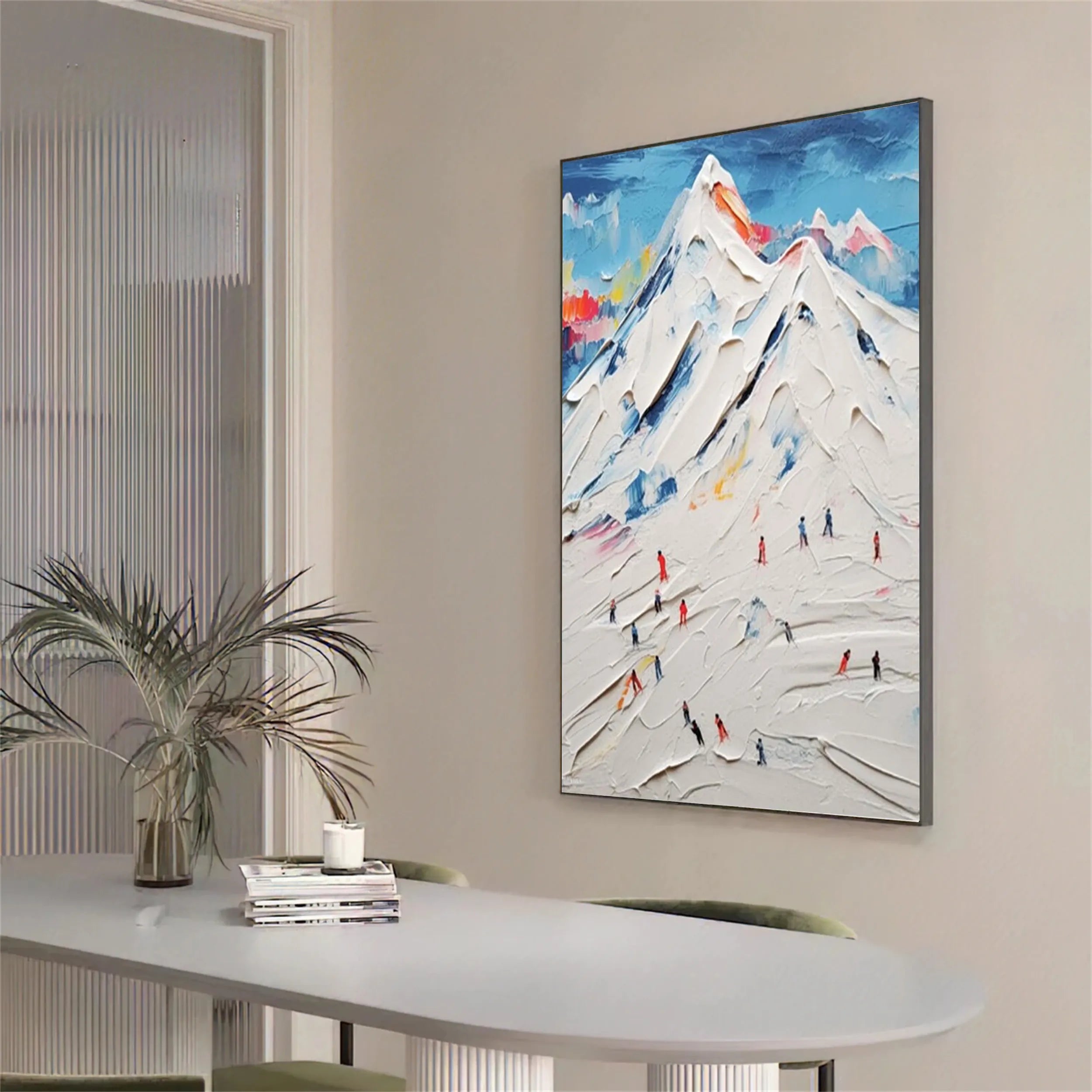 Skiing Sport Abstract Oil Painting - Snow Mountain Textured Art #JJ 097