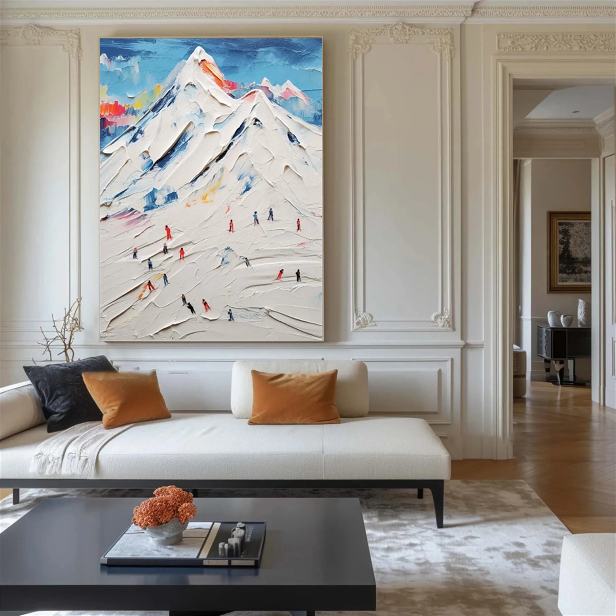 Skiing Sport Abstract Oil Painting - Snow Mountain Textured Art #JJ 097