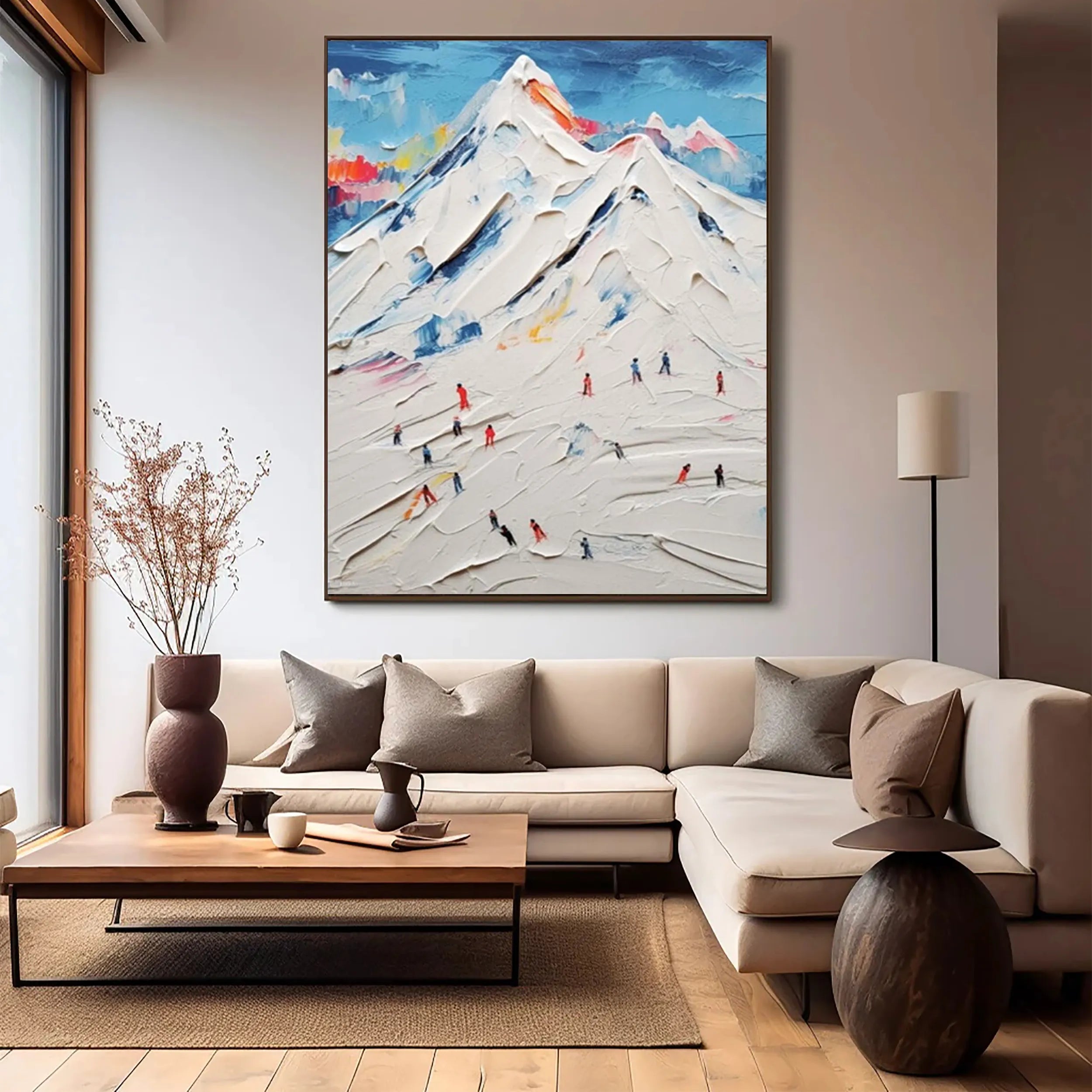 Skiing Sport Abstract Oil Painting - Snow Mountain Textured Art #JJ 097