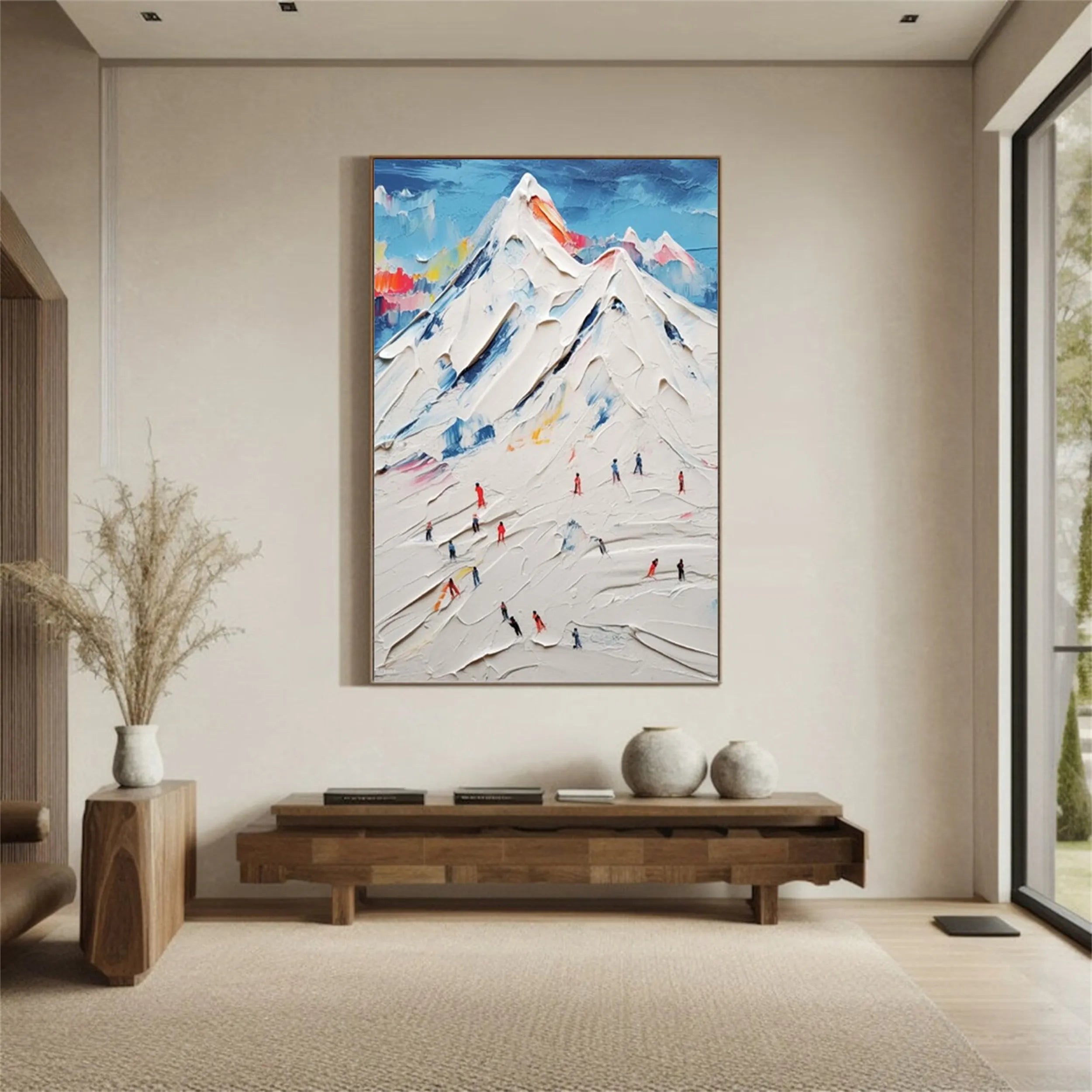 Skiing Sport Abstract Oil Painting - Snow Mountain Textured Art #JJ 097