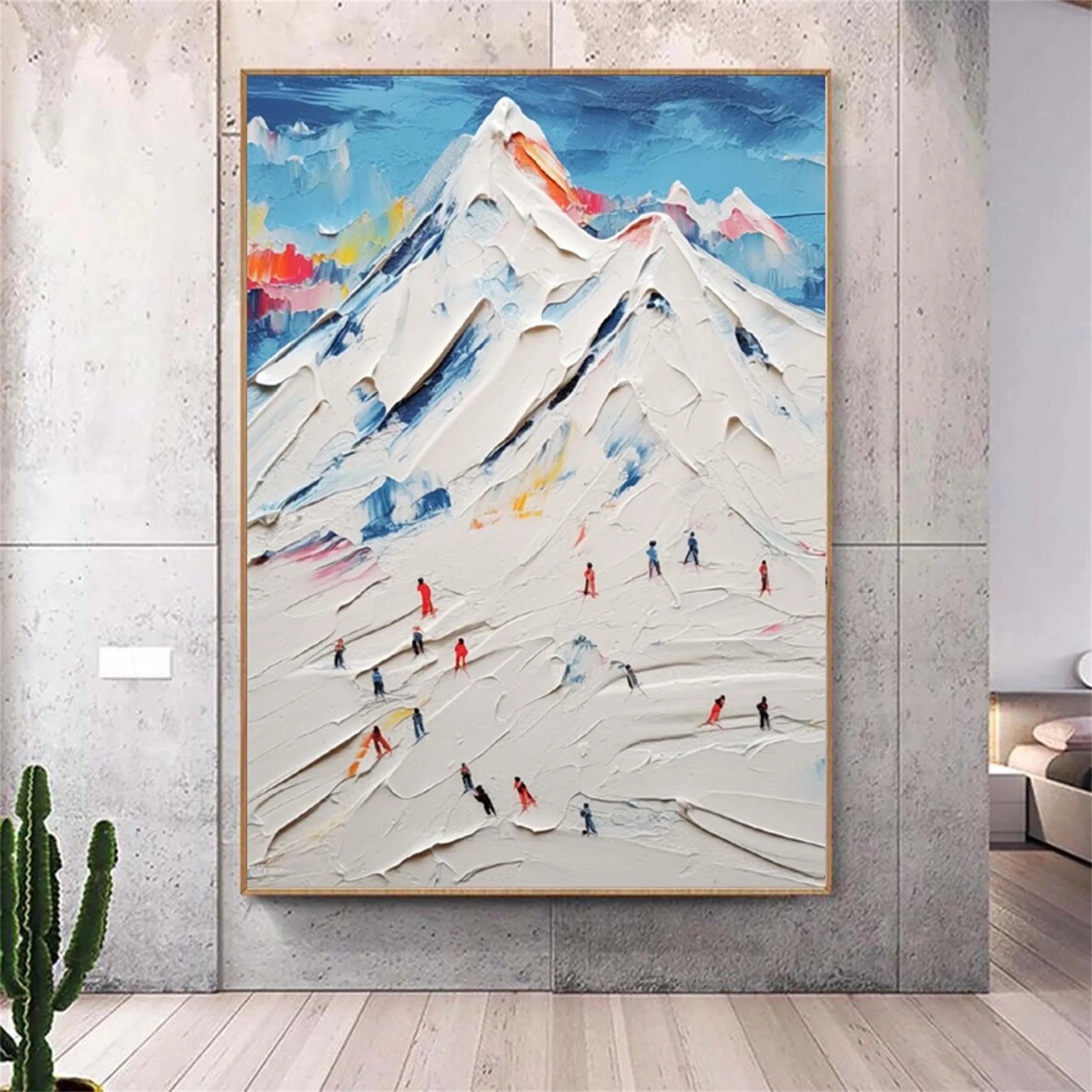 Skiing Sport Abstract Oil Painting - Snow Mountain Textured Art #JJ 097