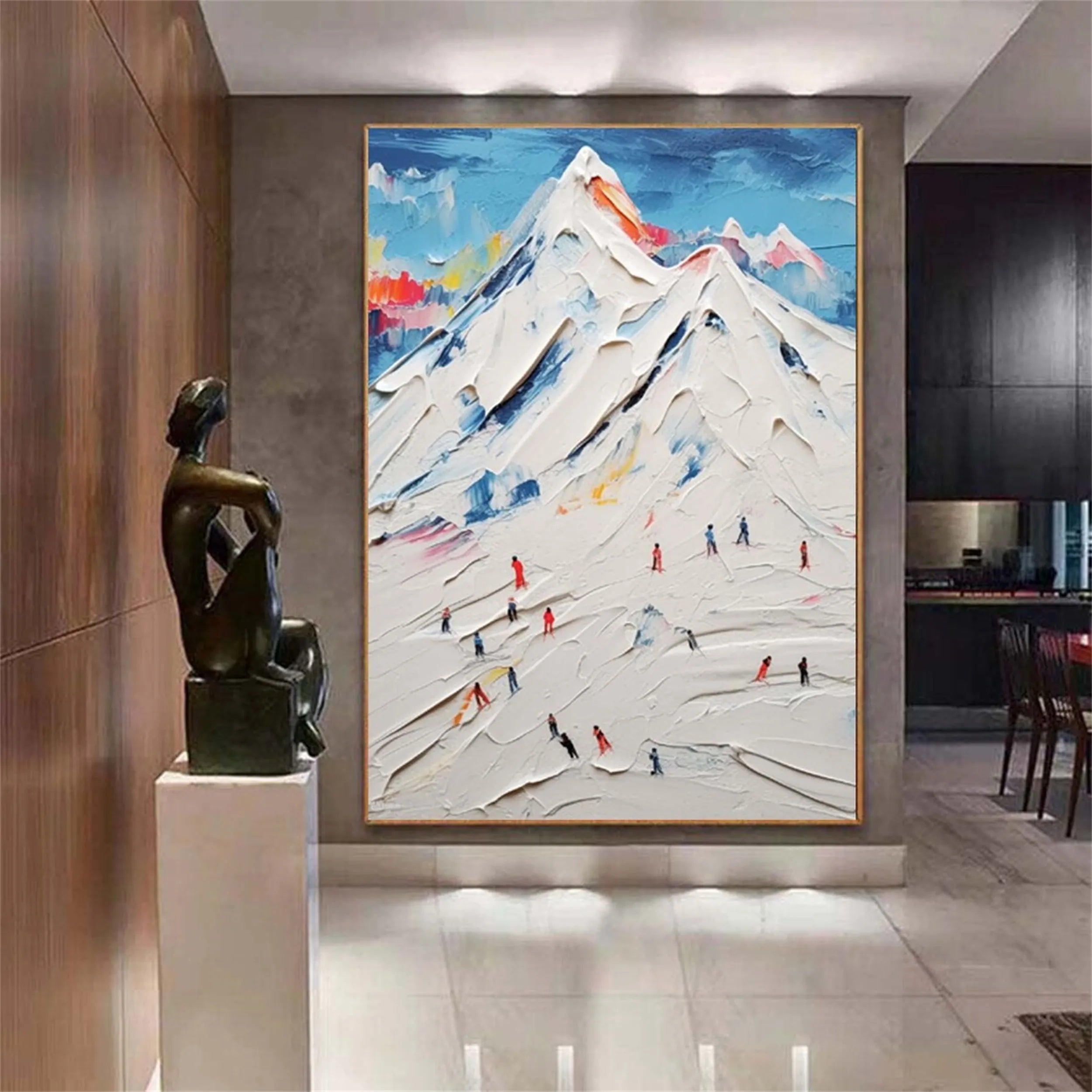 Skiing Sport Abstract Oil Painting - Snow Mountain Textured Art #JJ 097