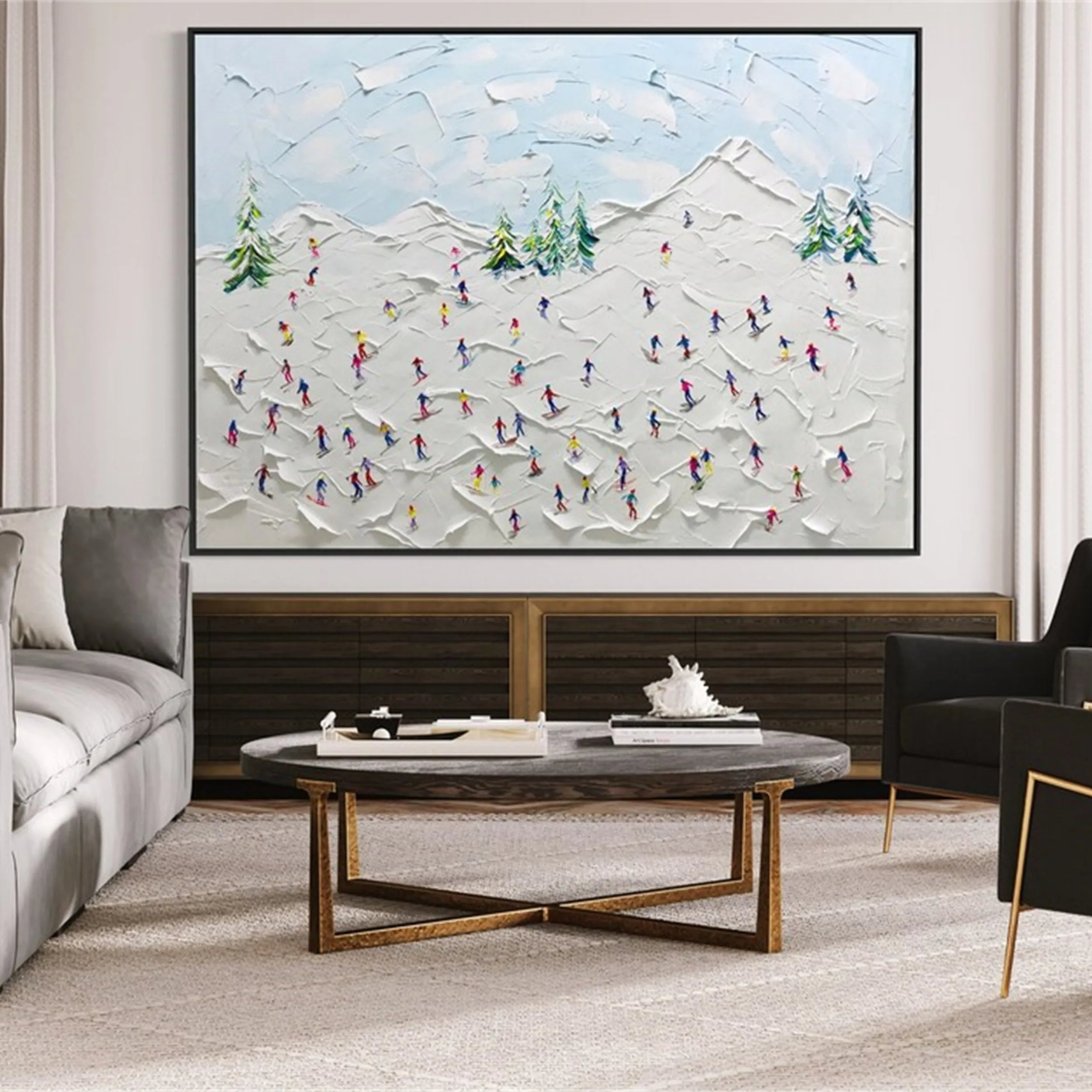 Snowbound Skiing Abstract Wall Decor Landscape Sport Art Painting Canvas #JJ 393