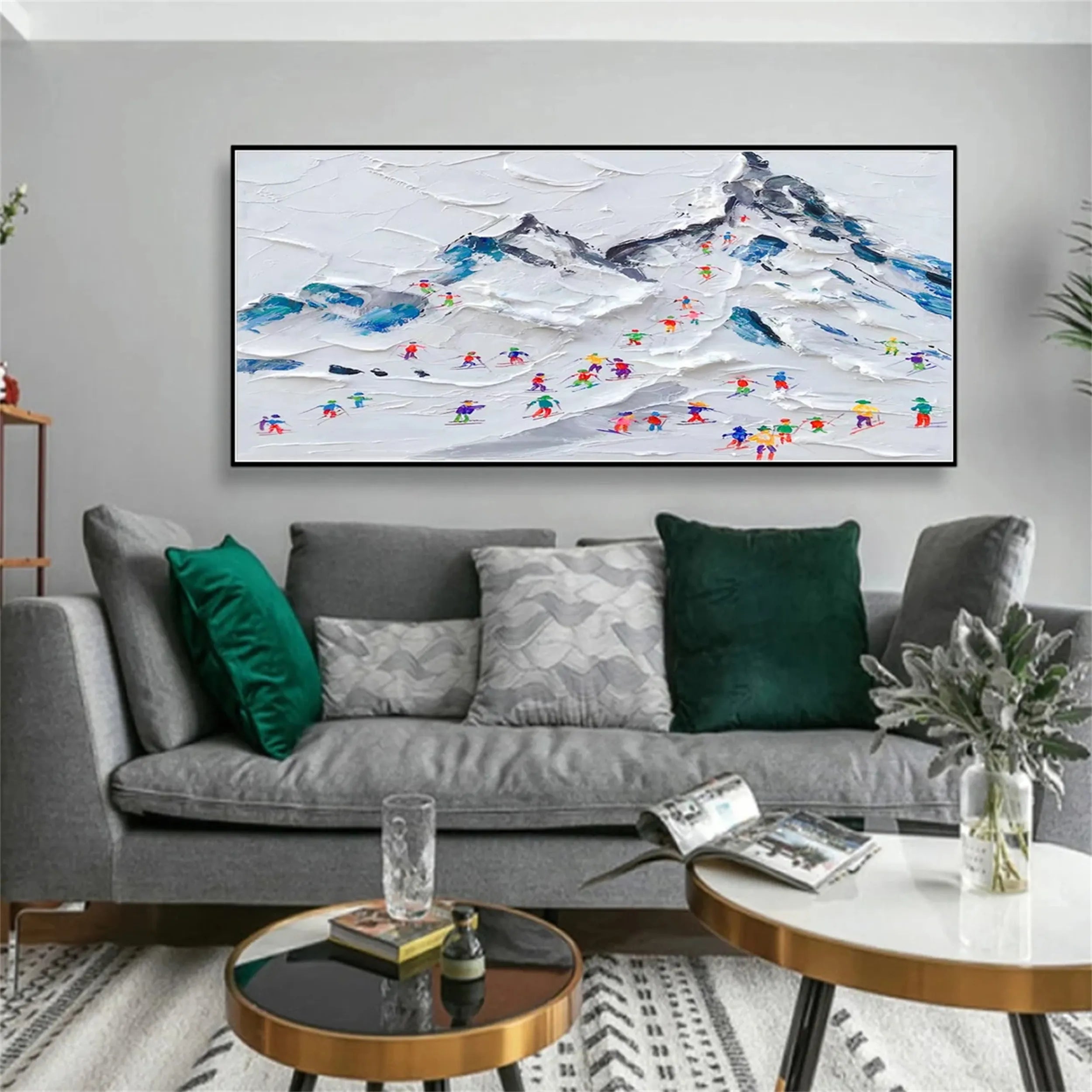 Powder Day – Abstract Ski Landscape Sport Art Painting Canvas #JJ 392