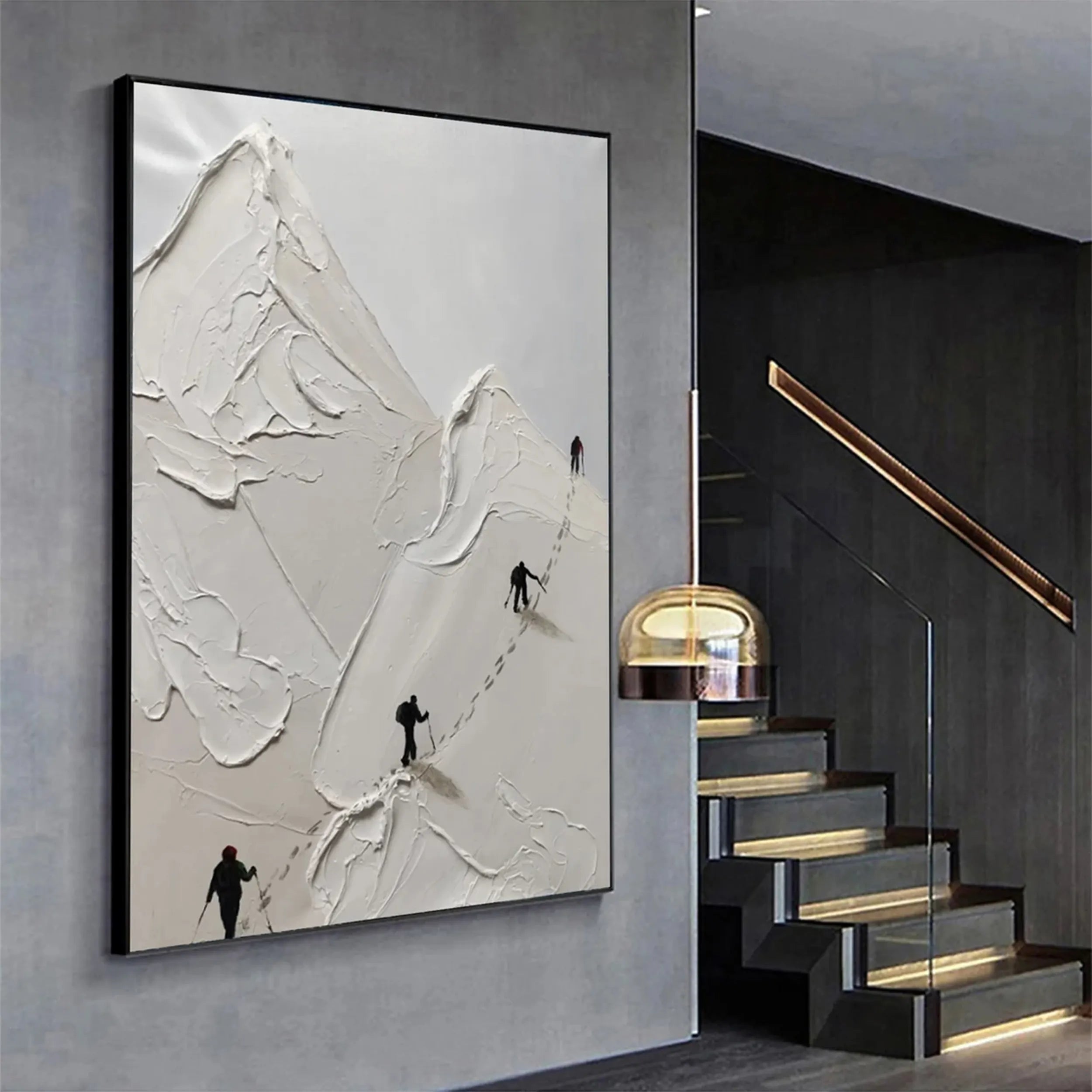 Textured Skiing Wall Art | Abstract Mountain Skiing Painting #JJ 398