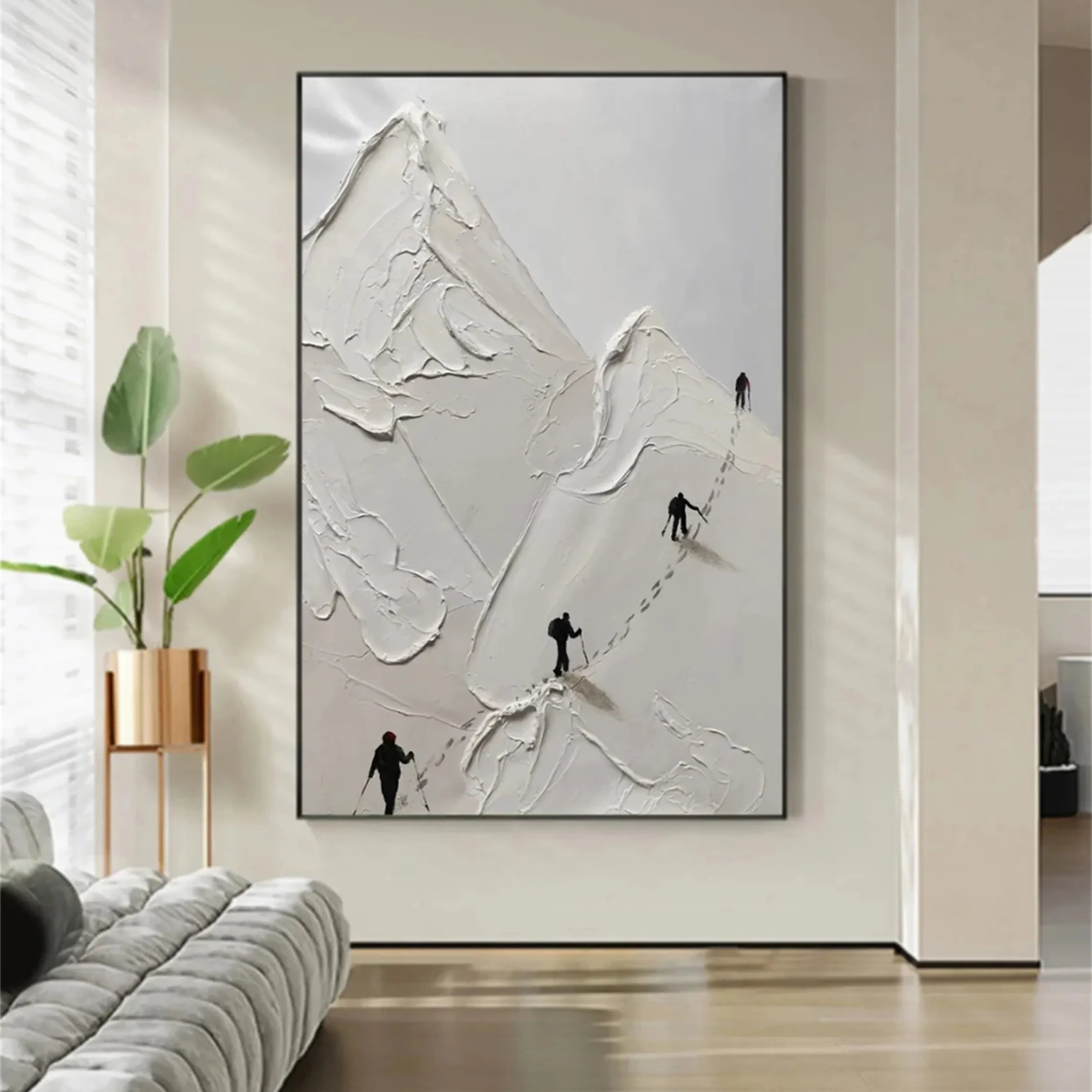 Textured Skiing Wall Art | Abstract Mountain Skiing Painting #JJ 398