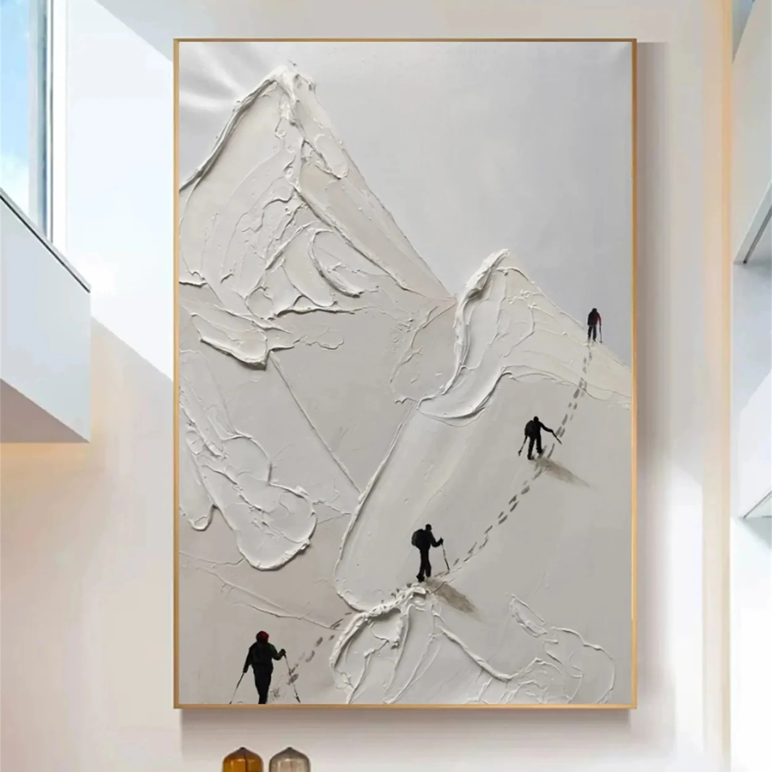 Textured Skiing Wall Art | Abstract Mountain Skiing Painting #JJ 398
