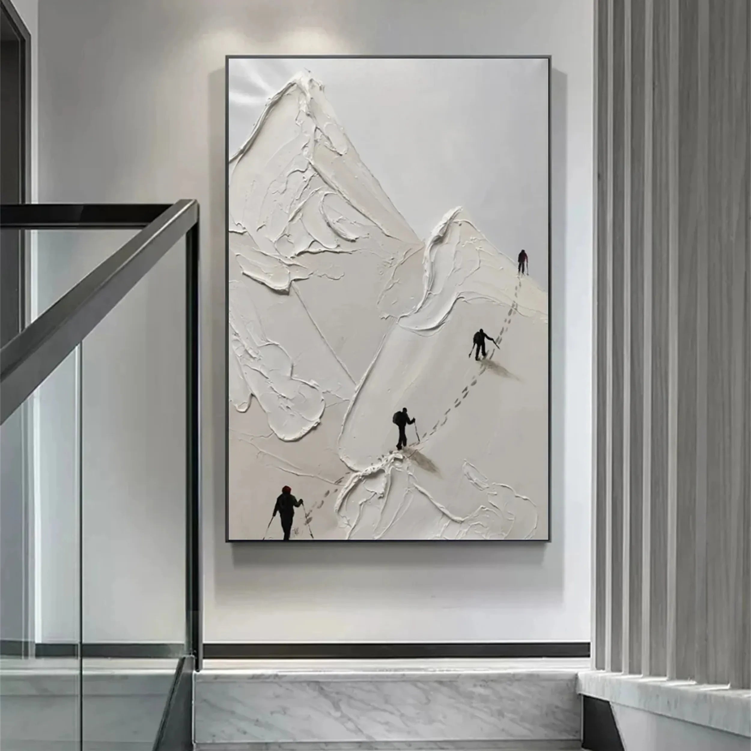 Textured Skiing Wall Art | Abstract Mountain Skiing Painting #JJ 398