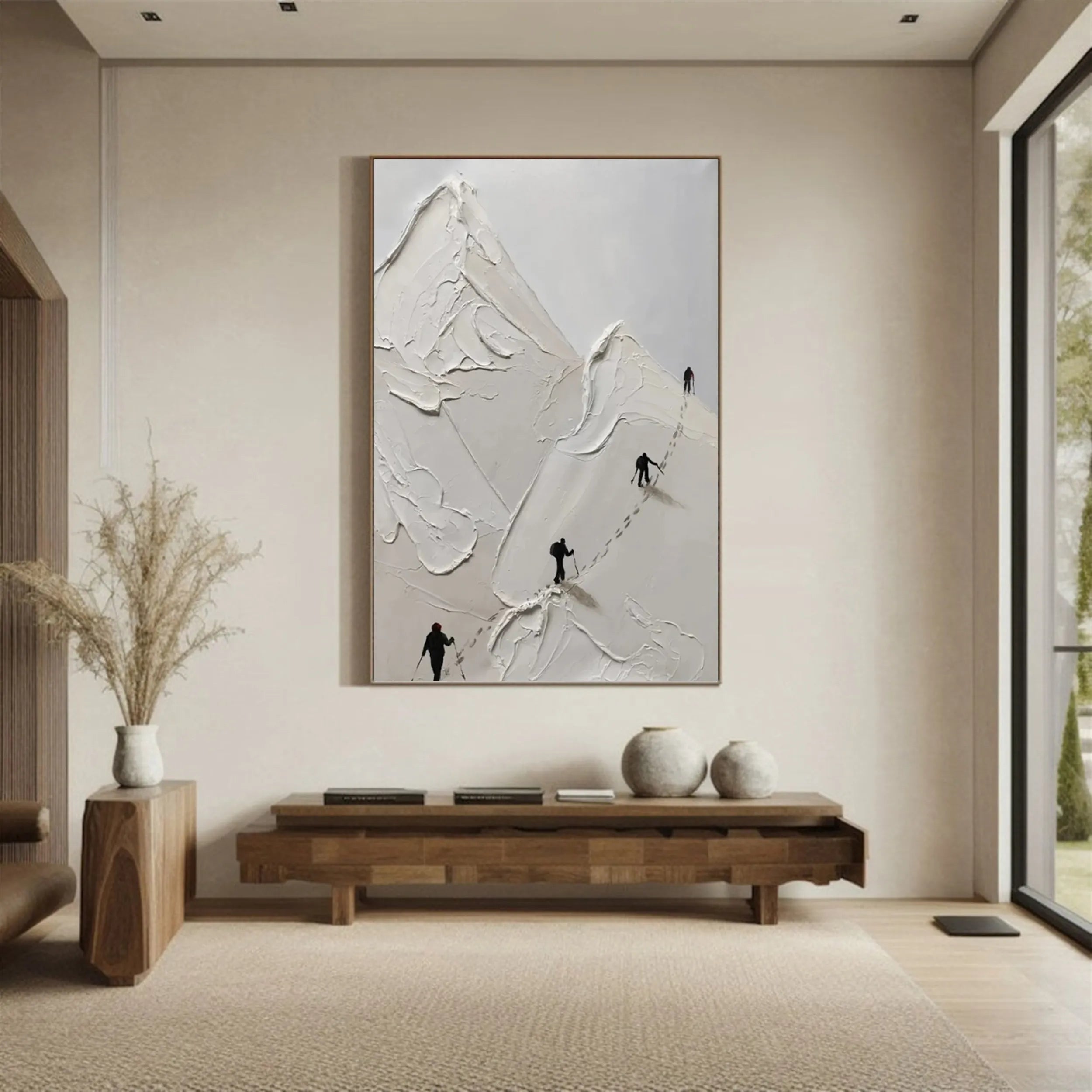 Textured Skiing Wall Art | Abstract Mountain Skiing Painting #JJ 398