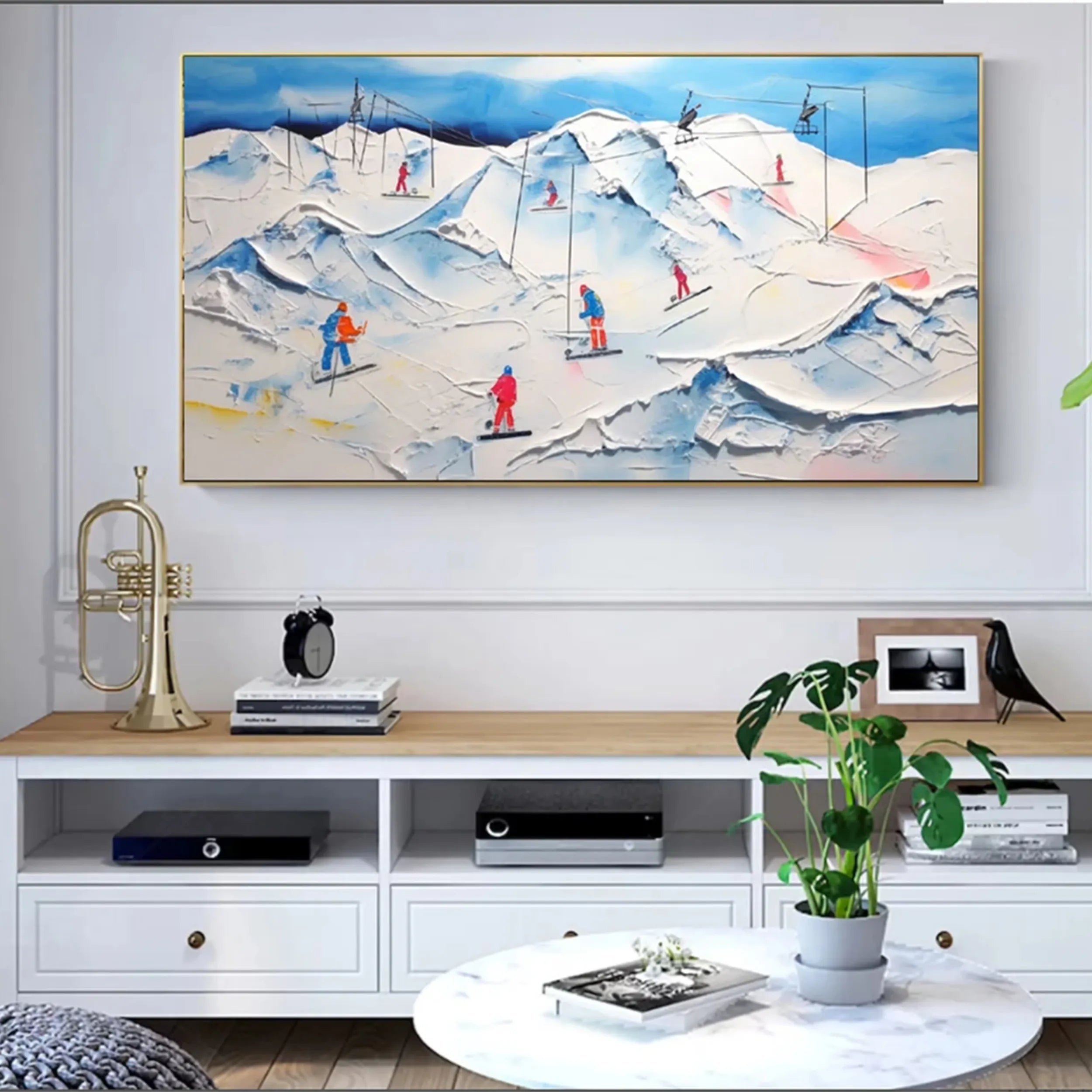 Skiing Canvas Wall Art – Handmade Winter Sports Painting #JJ 397