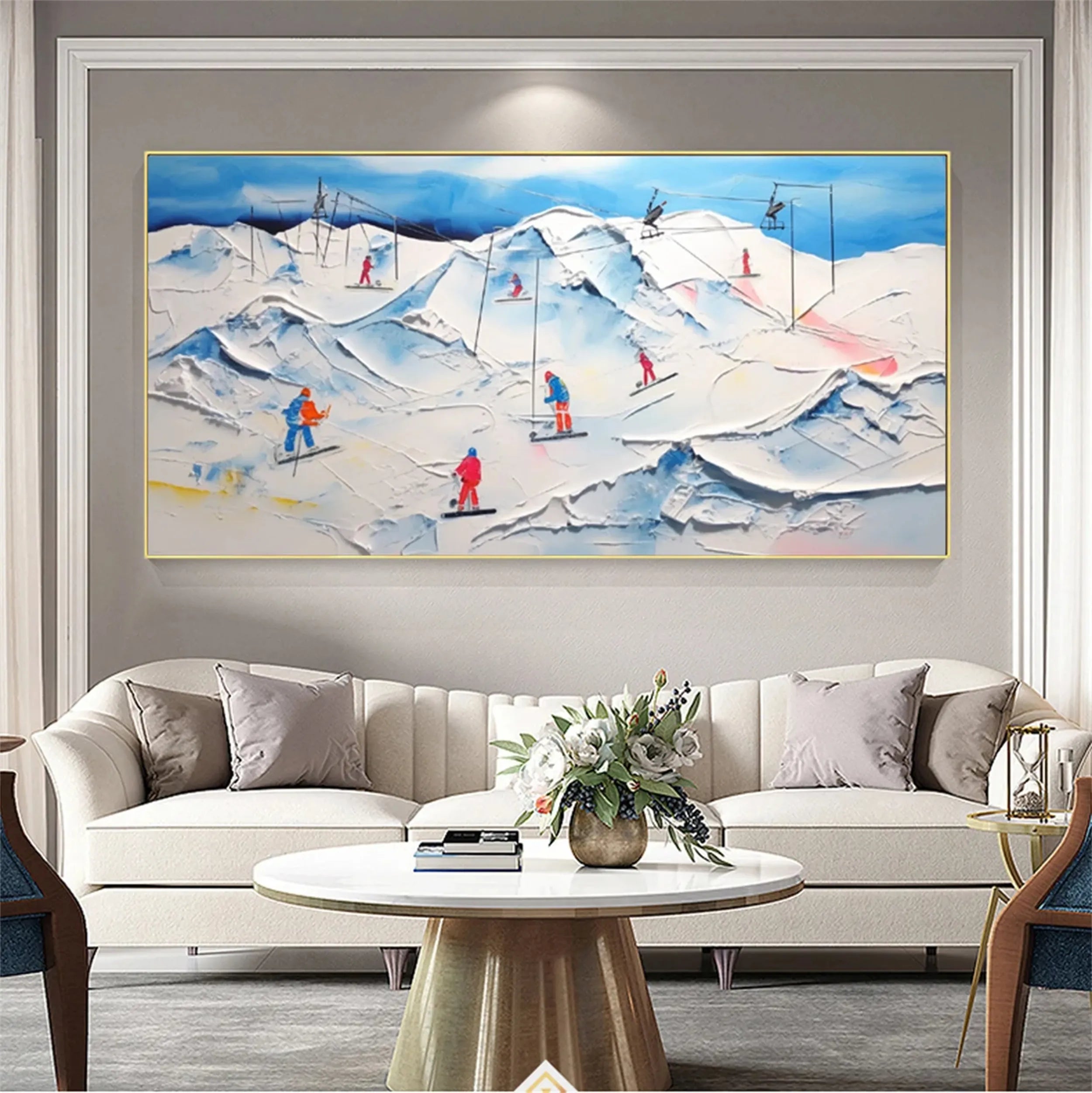 Skiing Canvas Wall Art – Handmade Winter Sports Painting #JJ 397