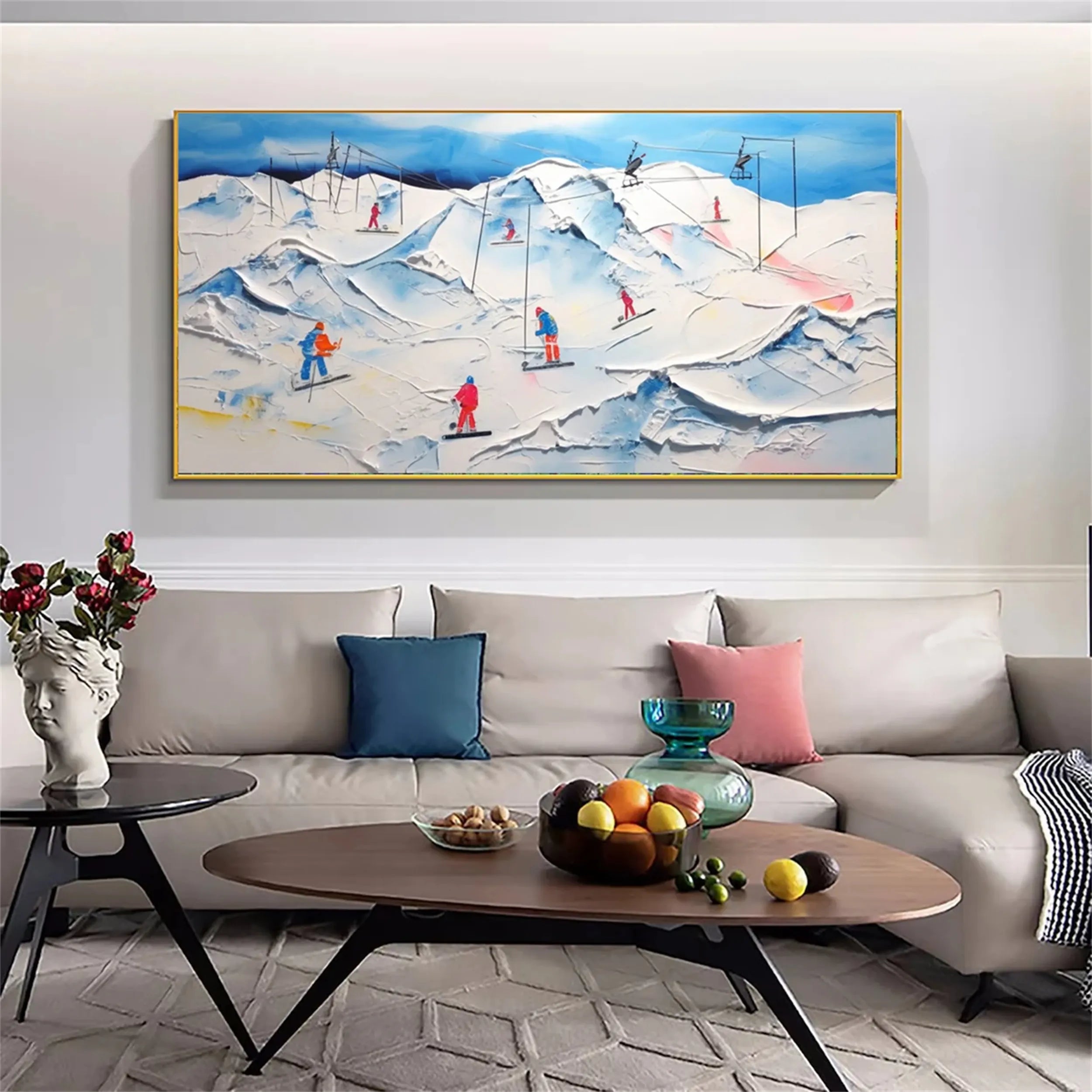 Skiing Canvas Wall Art – Handmade Winter Sports Painting #JJ 397
