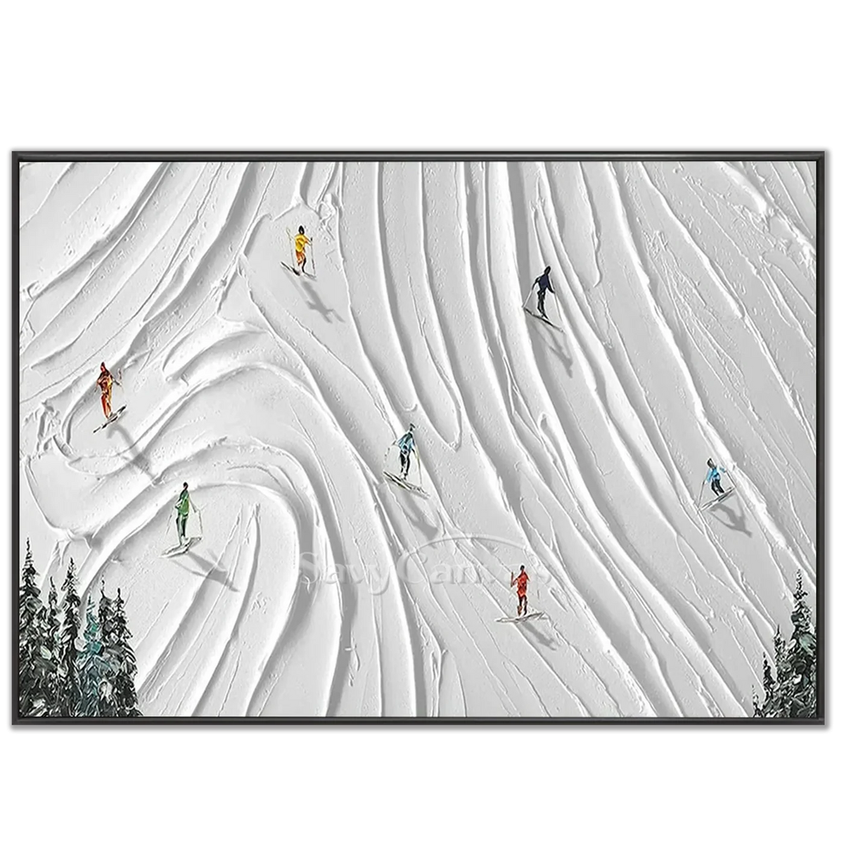 Skiing_Sports_Art_Textured_Painting_Canvas-black-frame-02.webp