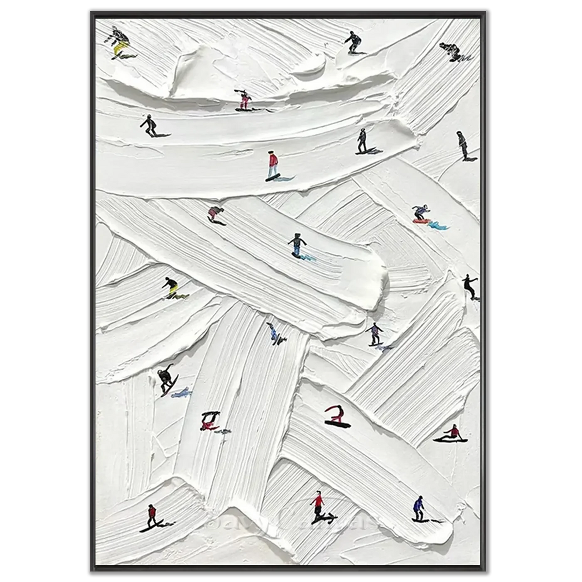 Skiing_Sports_Art_Textured_Painting_Canvas-black-frame-02.webp