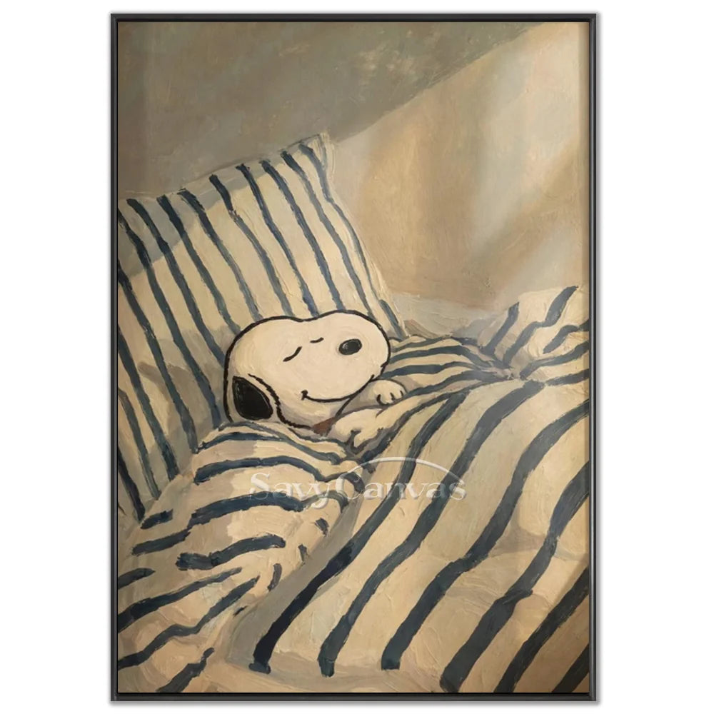 Handmade Cartoon Snoopy Bedtime Canvas Painting #SS 268