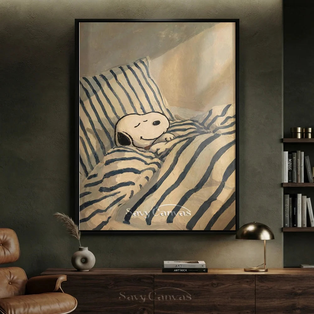 Handmade Cartoon Snoopy Bedtime Canvas Painting #SS 268