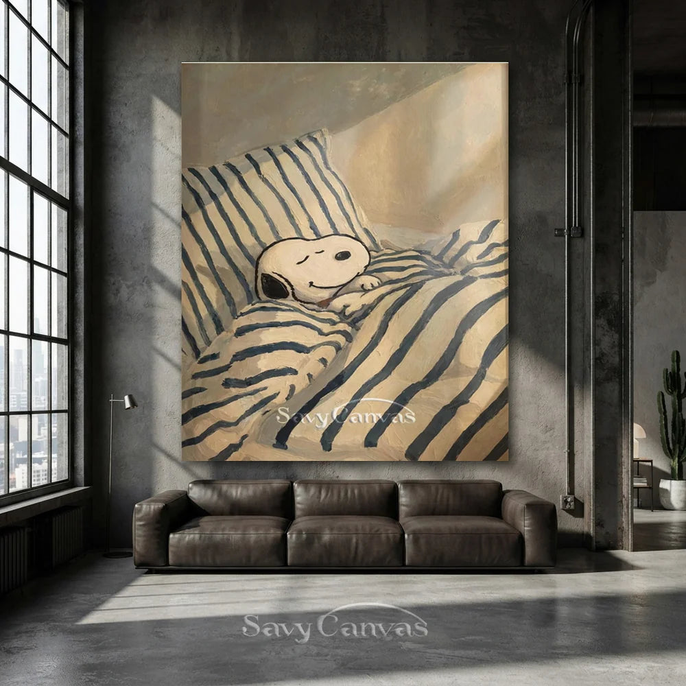 Handmade Cartoon Snoopy Bedtime Canvas Painting #SS 268