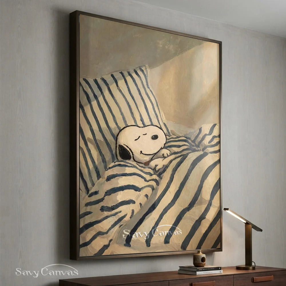 Handmade Cartoon Snoopy Bedtime Canvas Painting #SS 268
