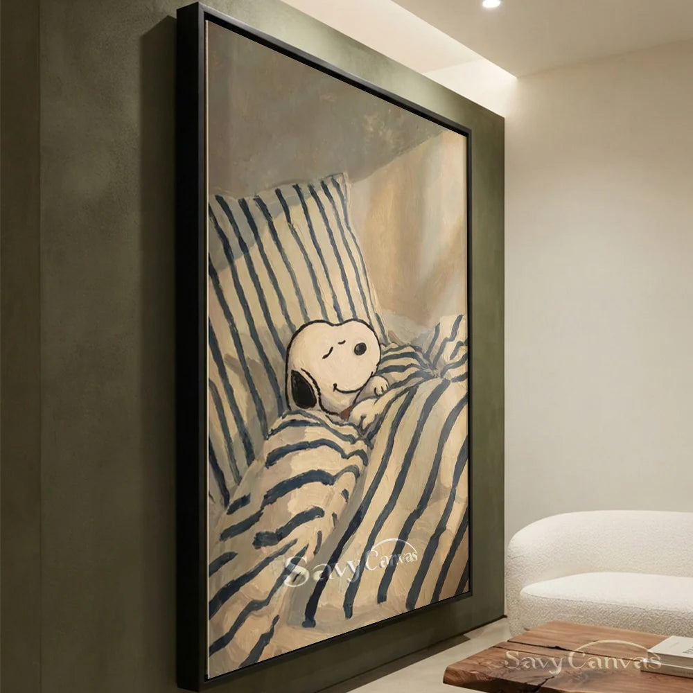 Handmade Cartoon Snoopy Bedtime Canvas Painting #SS 268