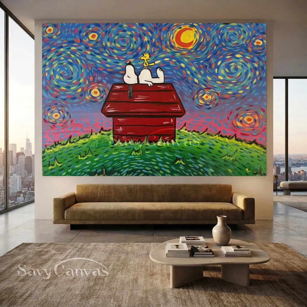 Post-Impressionism Snoopy Starry Night Canvas #SS 276