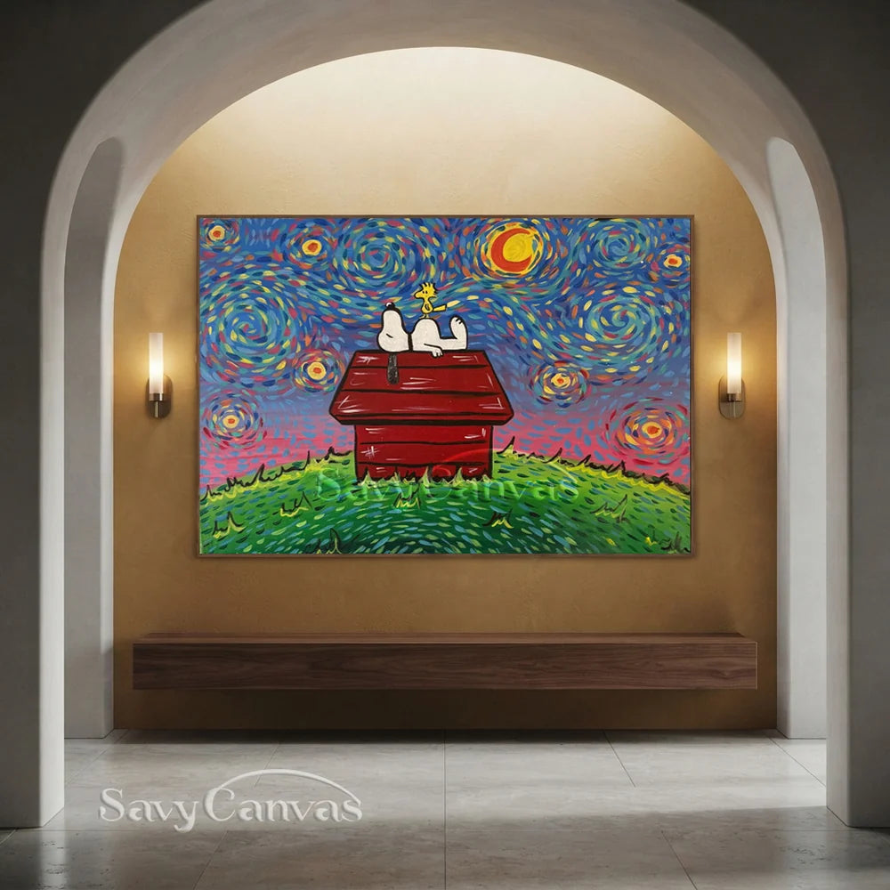 Post-Impressionism Snoopy Starry Night Canvas #SS 276