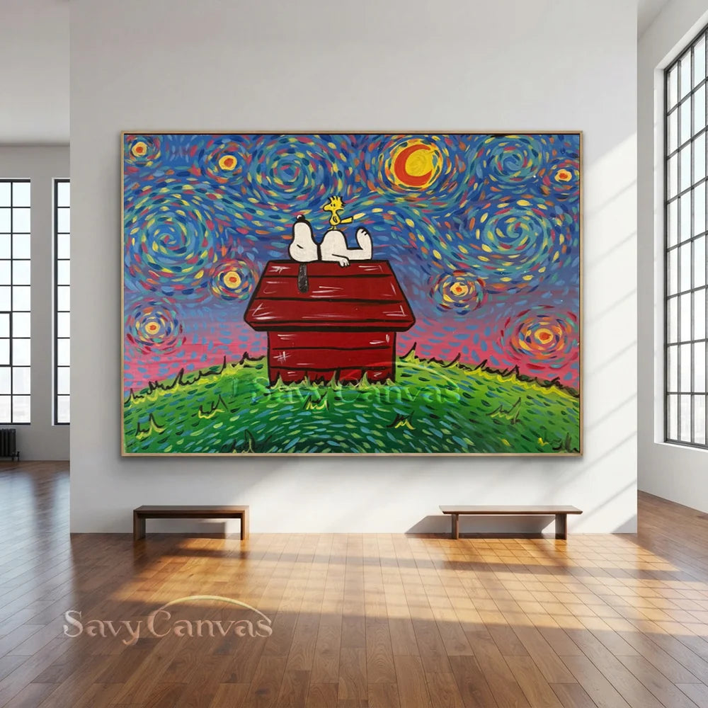 Post-Impressionism Snoopy Starry Night Canvas #SS 276